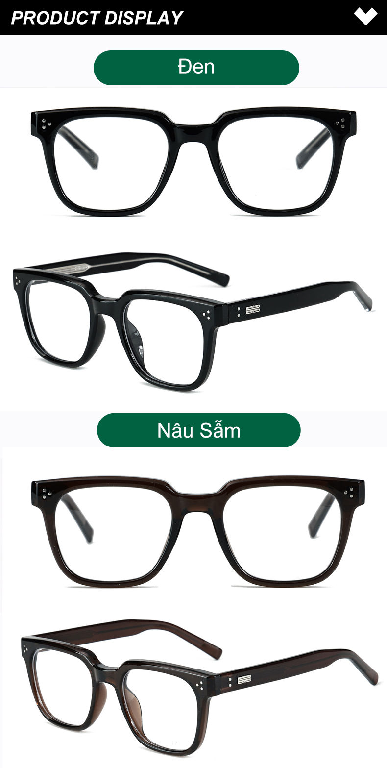 Mô tả Gọng kính cận thời trang nam nữ ANDU EYEWEAR dáng vuông chống tia UV chất liệu nhựa 9137 - 6