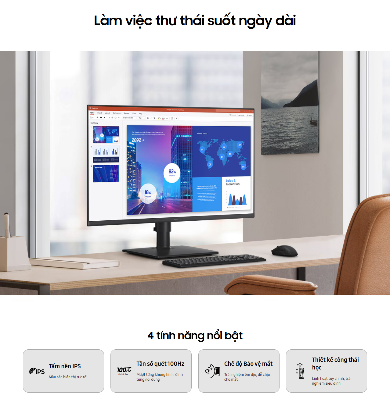 Mô tả Màn hình Samsung công thái học D400GAEXXV FHD IPS 100Hz Bảo vệ mắt Khử nhấp nháy - 1