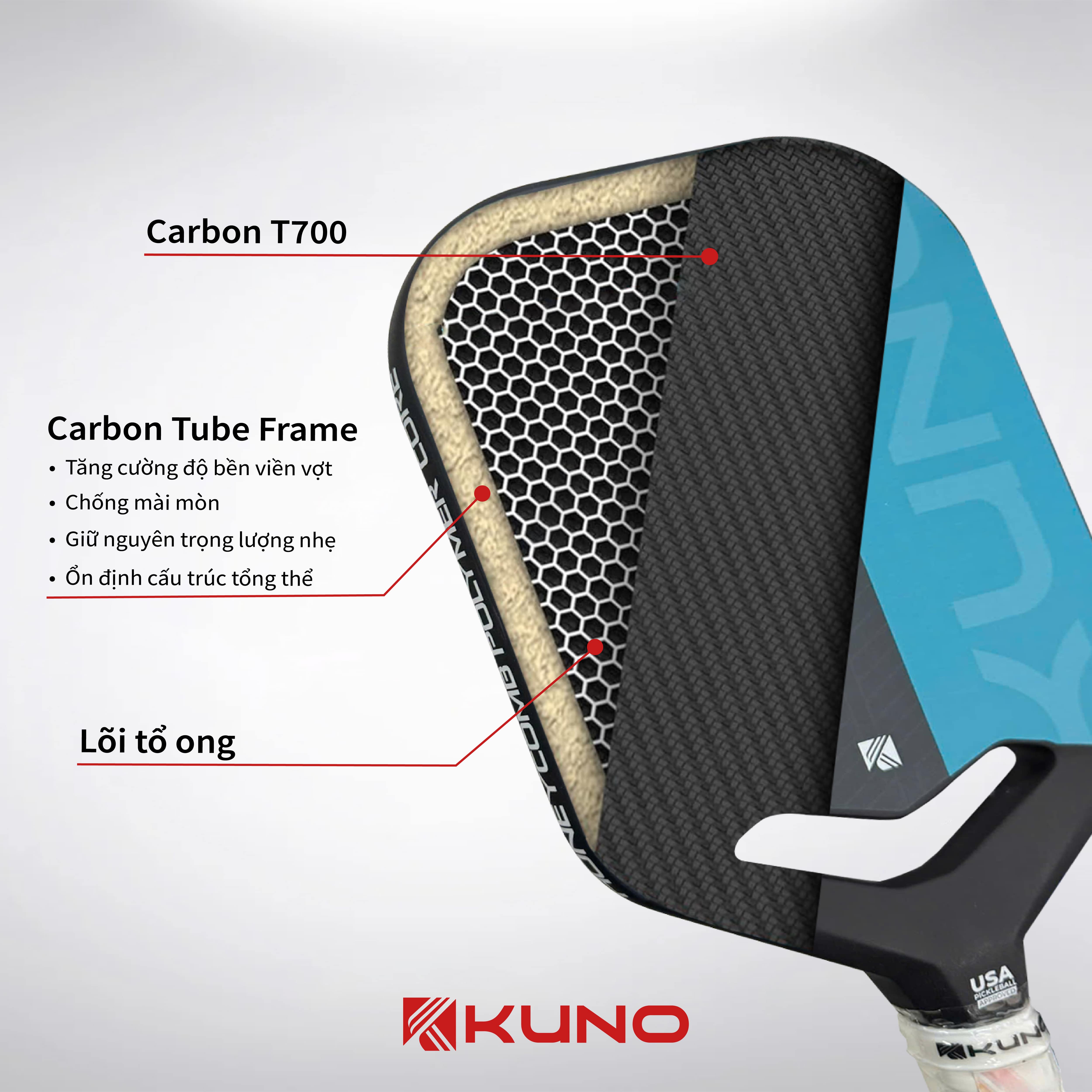 Mô tả Vợt Pickleball KUNO ULTRA PRO Chính Hãng, phù hợp mọi người chơi, dòng Carbon T700 cao cấp bền bỉ - 2