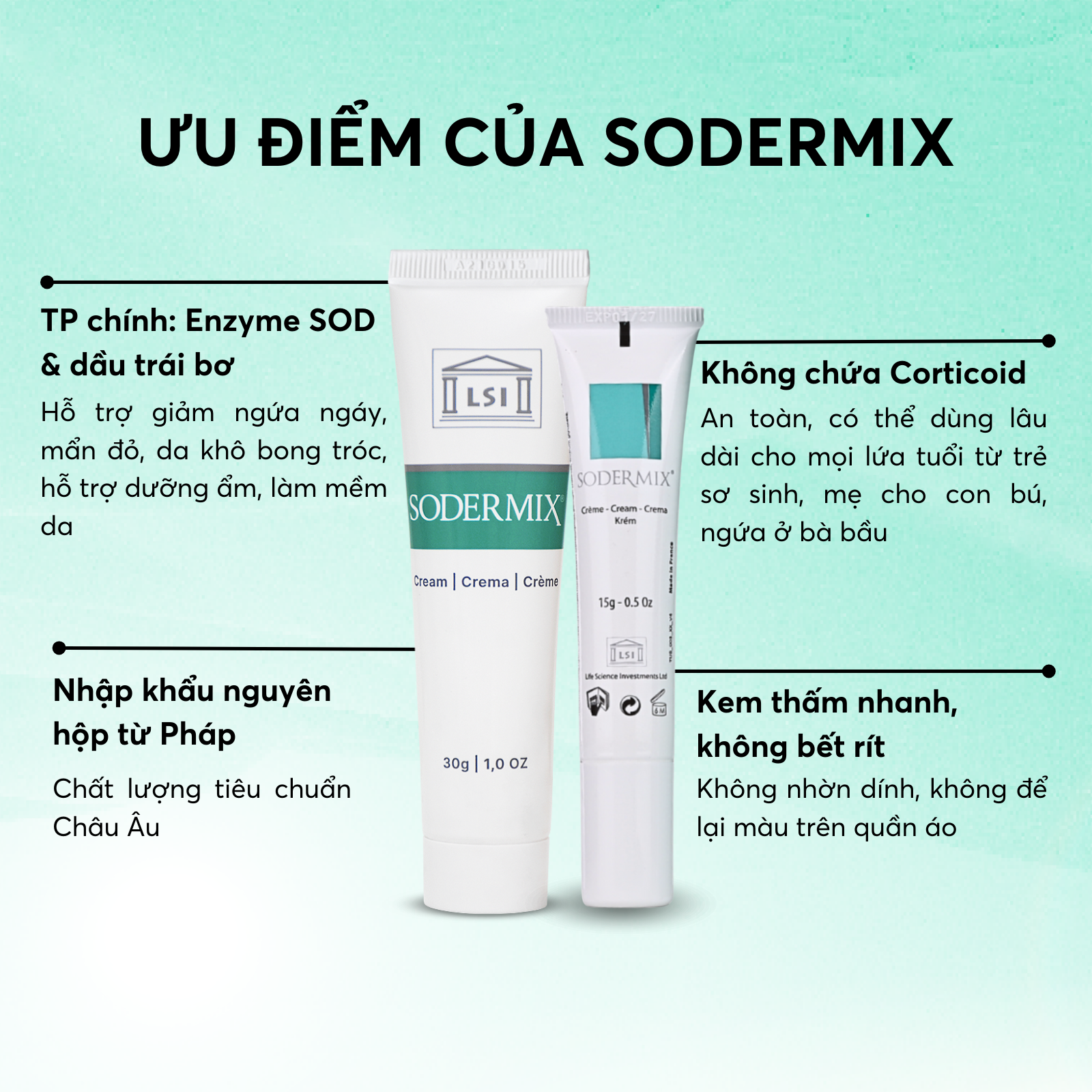 Mô tả 2 SODERMIX 15g - Tặng Kem Helia - Kem Bôi Viêm Da Cơ Địa Hỗ Trợ Ngứa Ngáy, Eczema, Chàm Sữa, Tổ Đỉa, Dưỡng Ẩm - 1