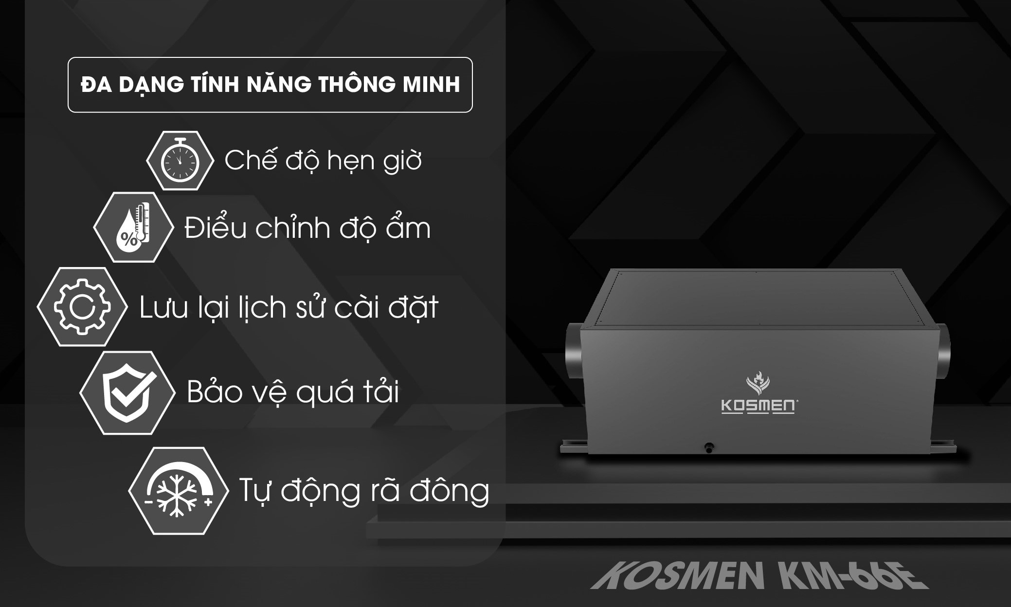 Mô tả Máy Hút Ẩm Âm Trần Kosmen KM-66E Màn Hình Cảm Ứng Kỹ Thuật Số - Hàng Chính Hãng BH 24 tháng - 3