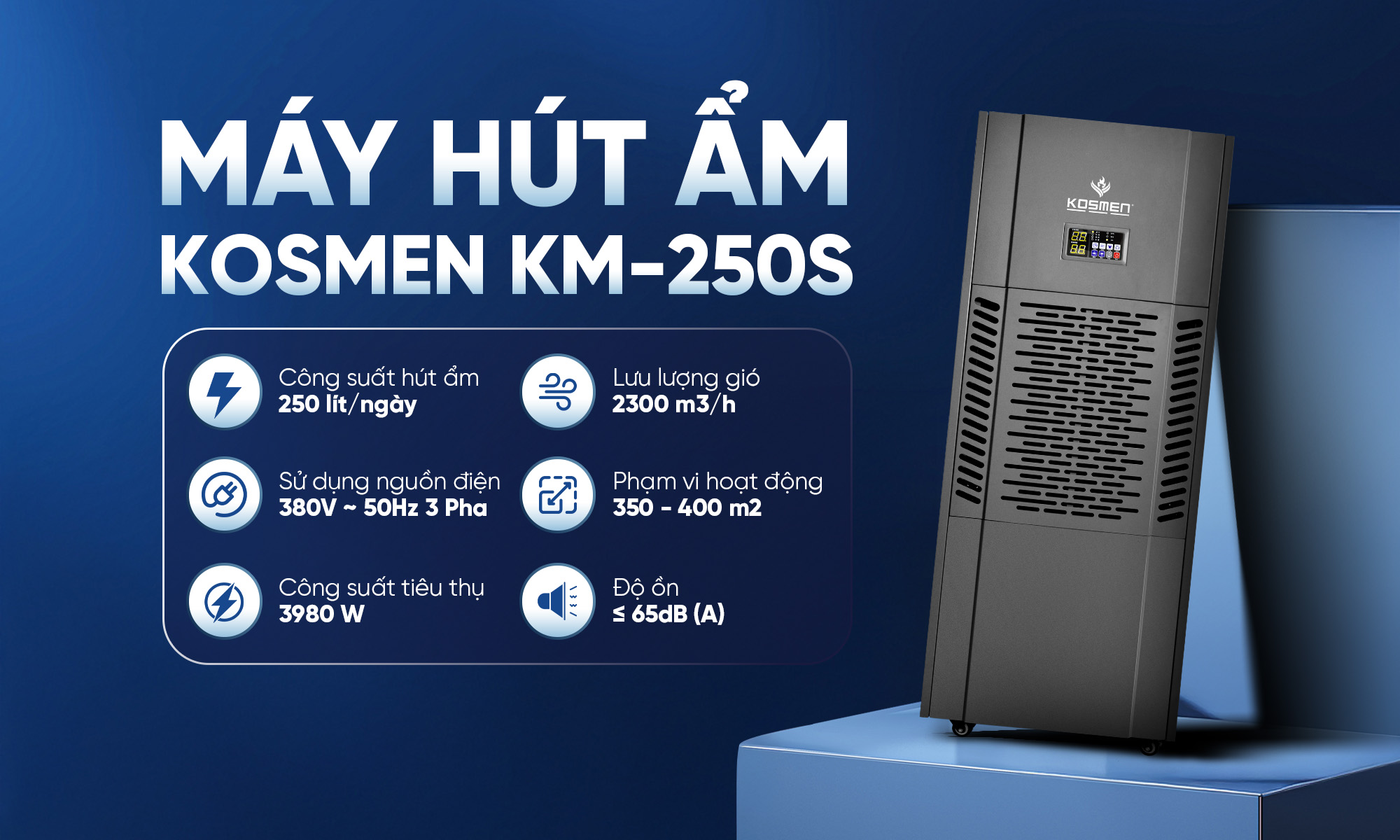 Mô tả Máy Hút Ẩm Công Nghiệp Kosmen KM-250S Công Suất 250 Lít/Ngày- Hàng Chính Hãng Bảo Hành 24 Tháng - 1