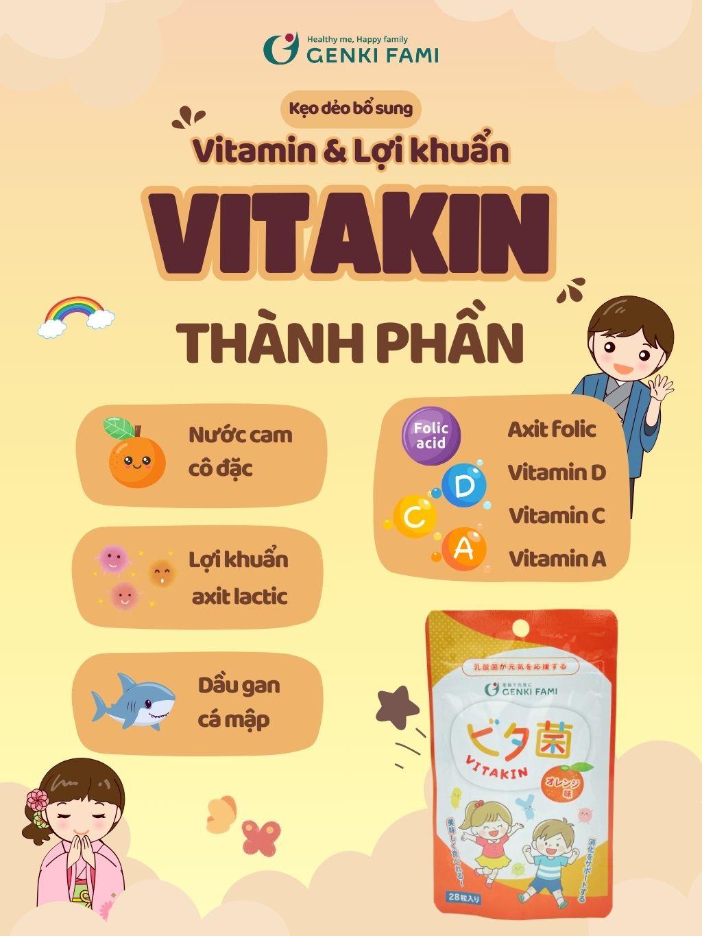 Mô tả Kẹo Dẻo Vị Cam Bổ Sung Vitamin và Lợi Khuẩn Genki Fami Nhật Bản - 2