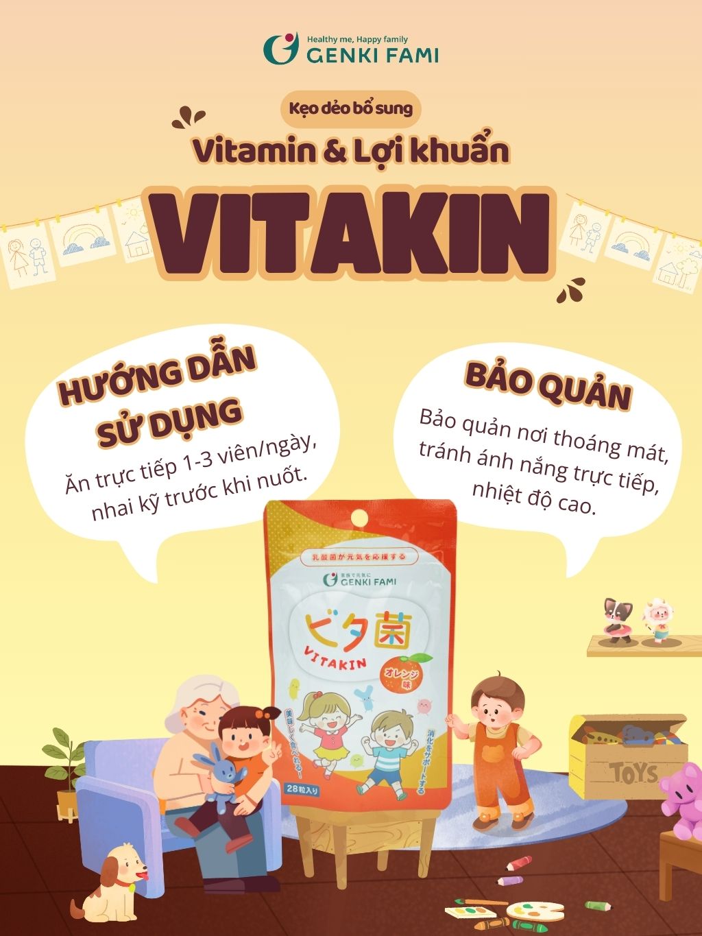 Mô tả Kẹo Dẻo Vị Cam Bổ Sung Vitamin và Lợi Khuẩn Genki Fami Nhật Bản - 4
