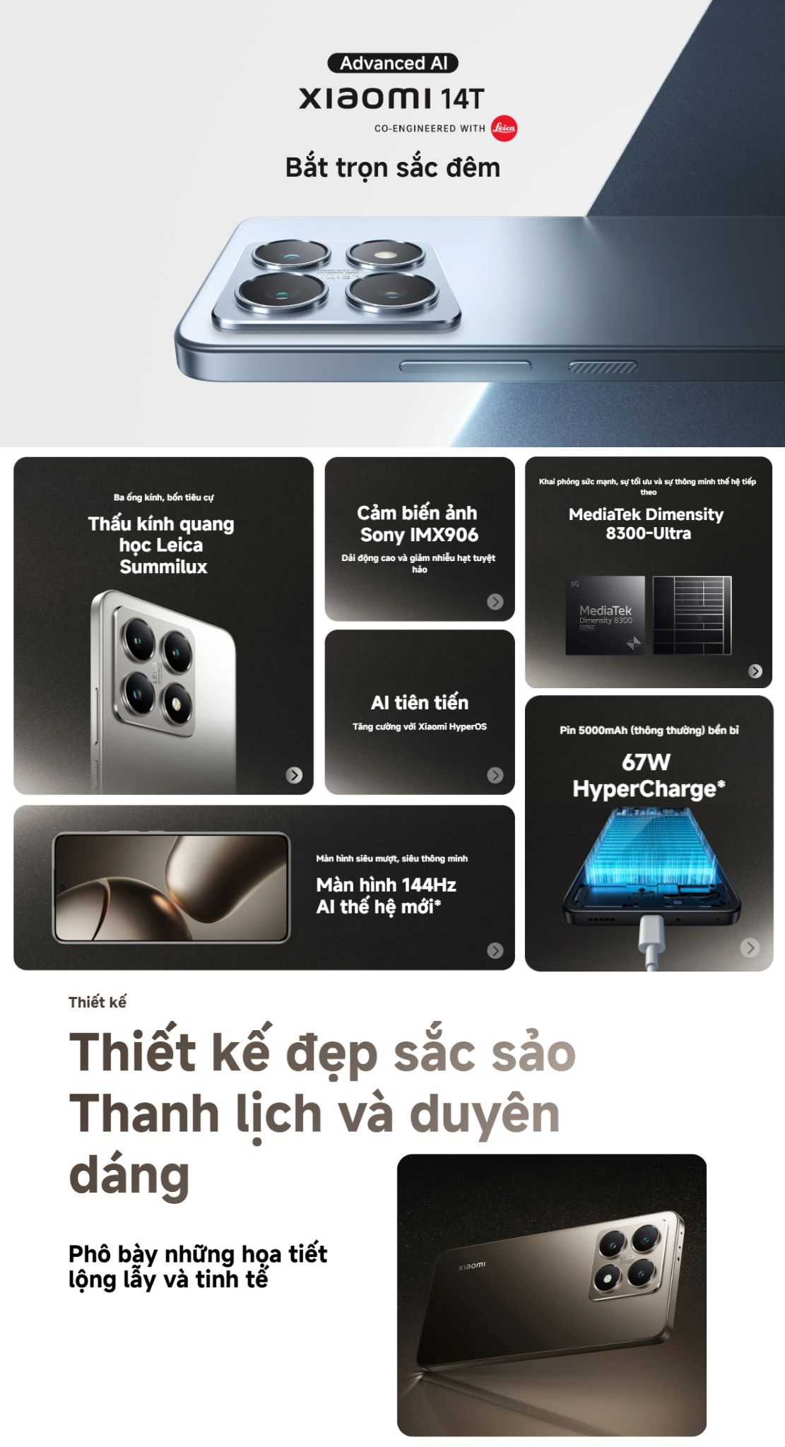 Mô tả Điện thoại thông minh Xiaomi 14T (12+512GB) | Cảm biến ảnh Sony IMX906 | MD 8300 | Pin 5000mAh - 2