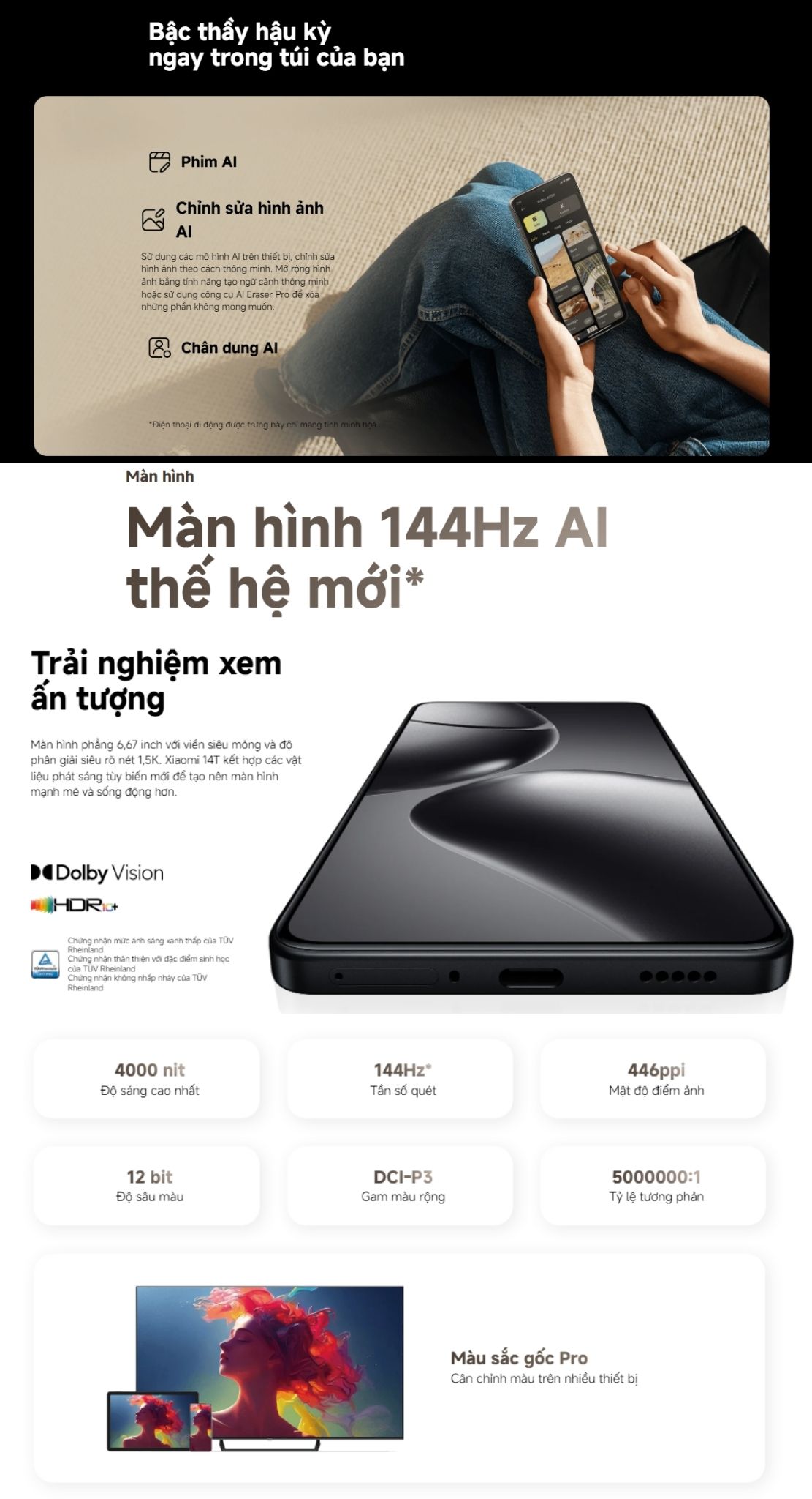 Mô tả Điện thoại thông minh Xiaomi 14T (12+512GB) | Cảm biến ảnh Sony IMX906 | MD 8300 | Pin 5000mAh - 10