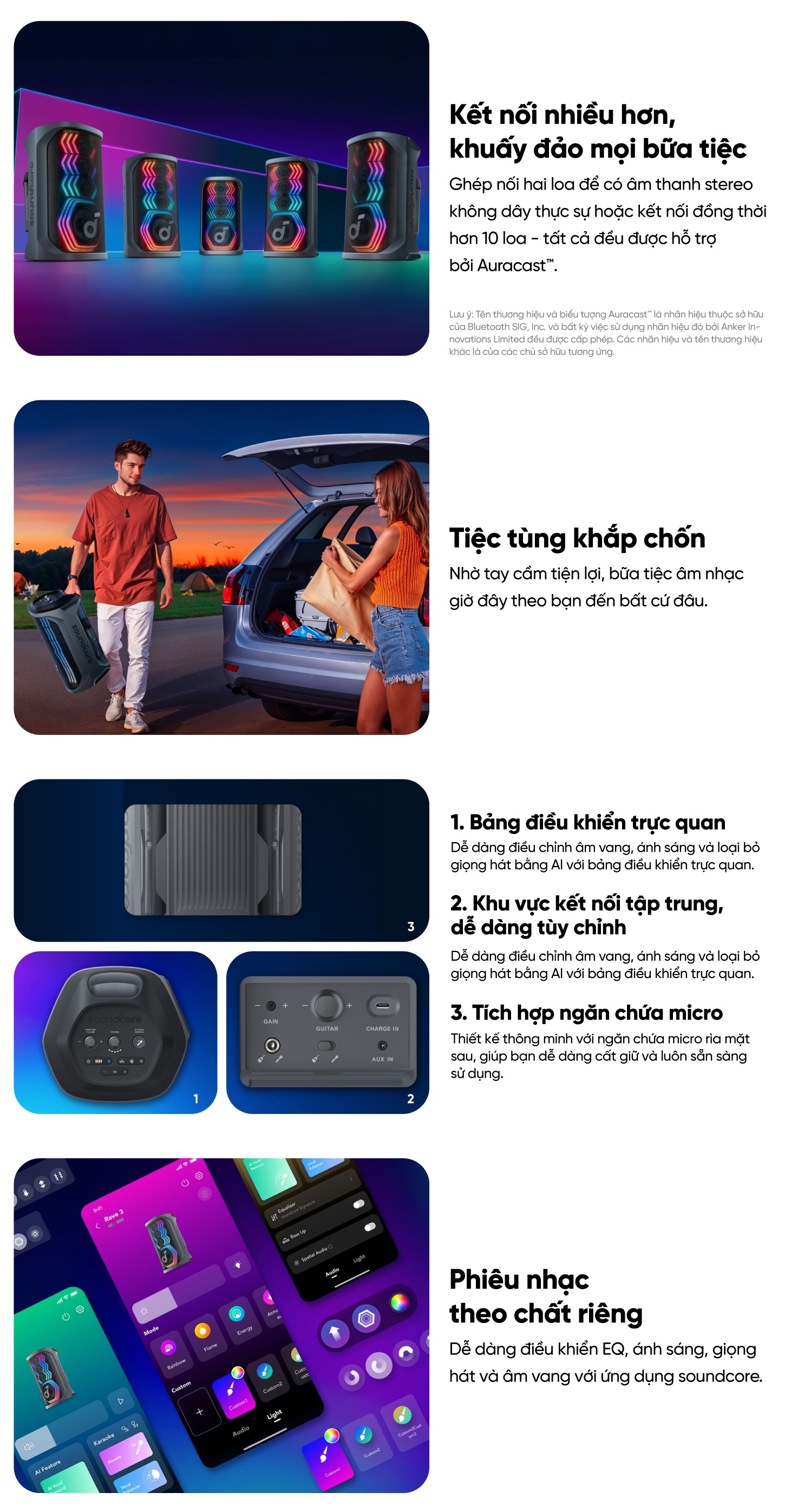 Mô tả Loa bluetooth karaoke party soundcore Rave 3 | Công suất 160W | 2 mic không dây - 4