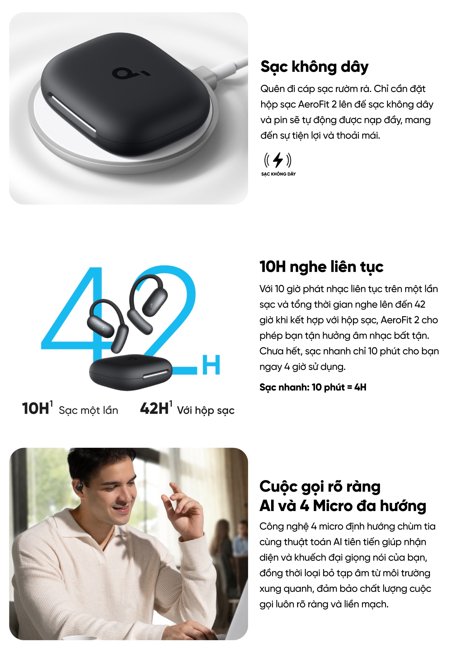 Mô tả Tai nghe bluetooth Open-Ear soundcore AeroFit 2 | Móc tai tùy chỉnh | Chống nước và bụi IP55 - 4