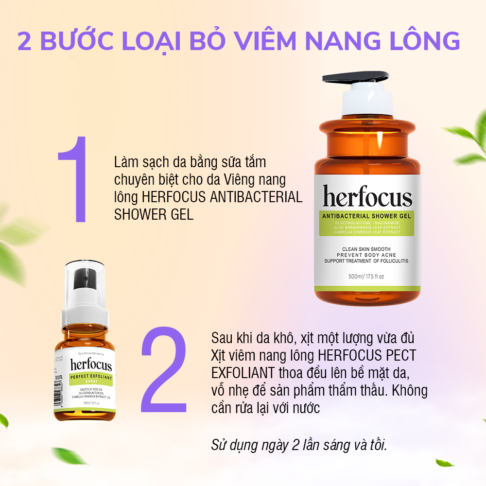 Mô tả Bộ viêm nang lông, viêm lỗ chân lông, Xịt mụn lưng HERFOCUS ngăn ngừa mụn, giảm thâm MEE NATURAL - 5
