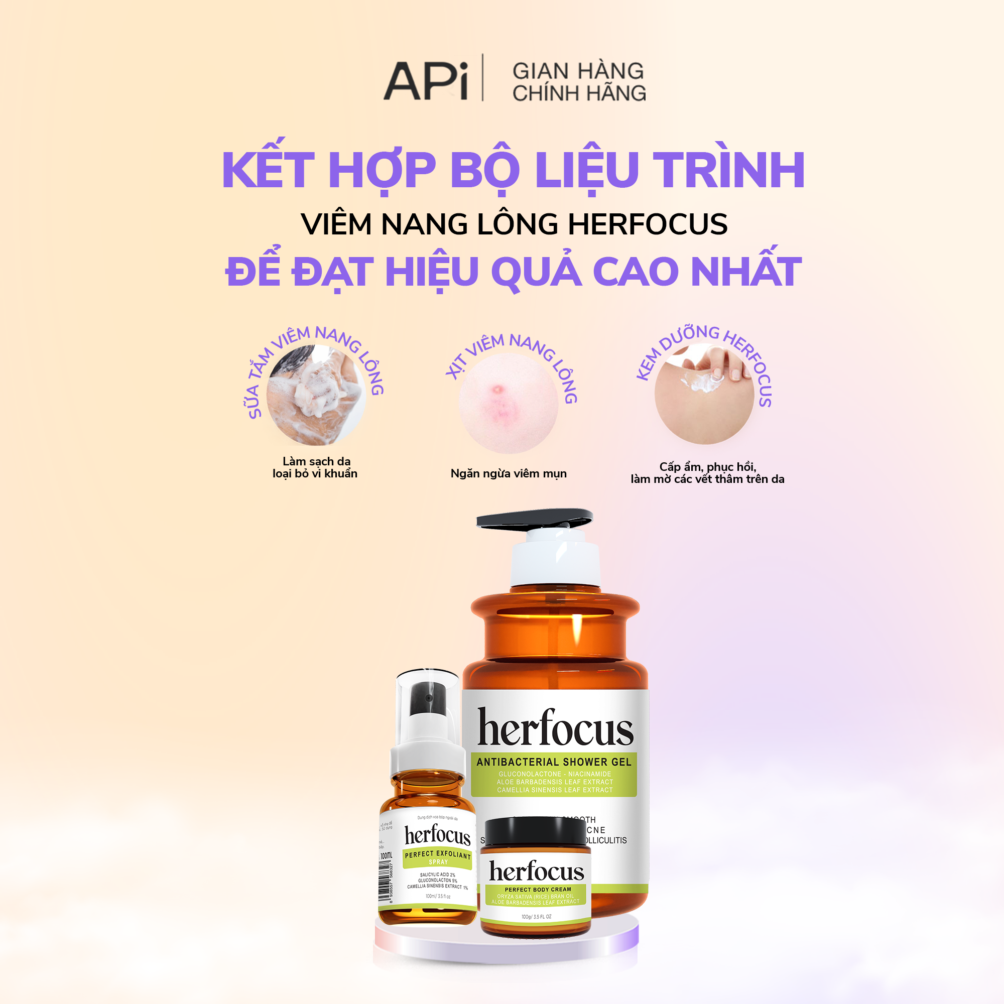 Mô tả Bộ viêm nang lông, viêm lỗ chân lông, Xịt mụn lưng HERFOCUS ngăn ngừa mụn, giảm thâm MEE NATURAL - 6