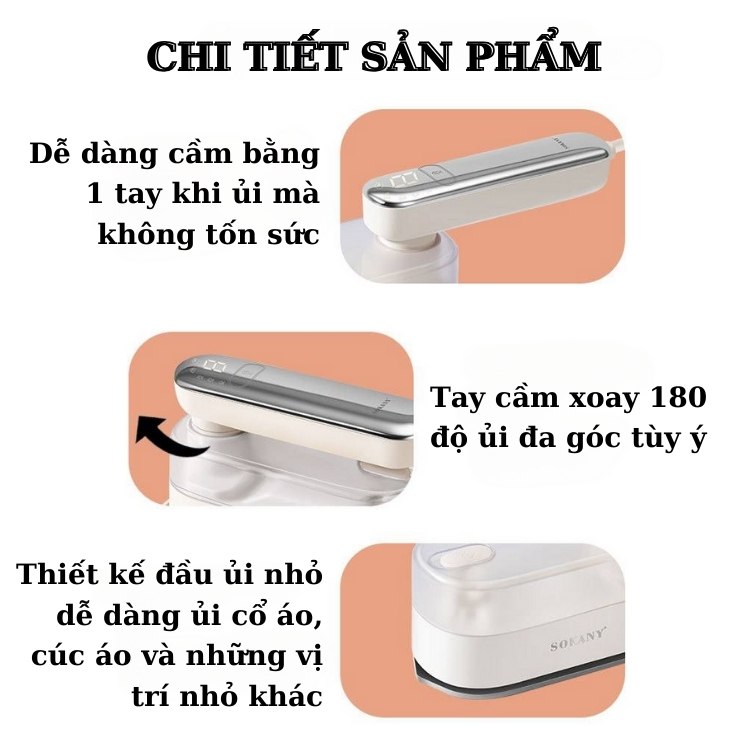 Mô tả Bàn ủi hơi nước cầm tay SOKANY SK-11045 công suất lớn 1200W, là siêu phẳng, siêu nhanh, nhỏ gọn tiện lợi cho cả gia đình - 2