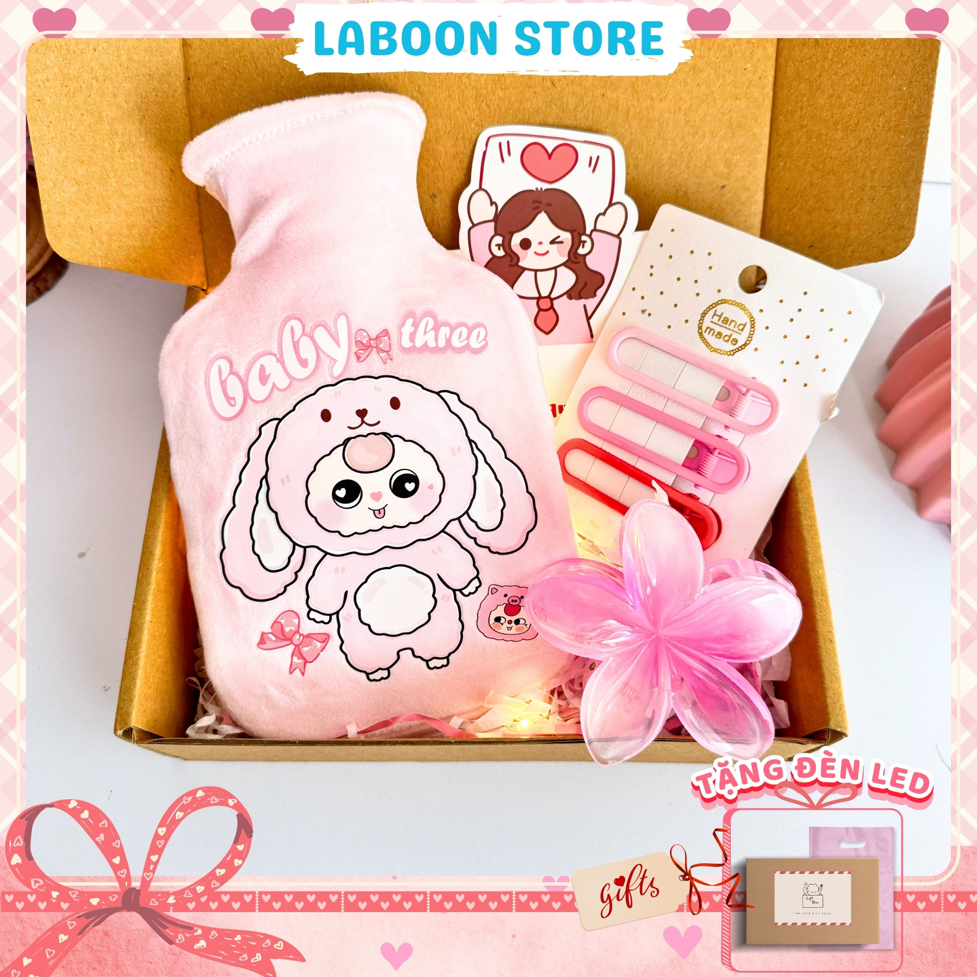 Mô tả Bộ sưu tập túi chườm baby three 12 con giáp size 350ml 1000ml mix kèm phụ kiện tóc dễ thương - 2