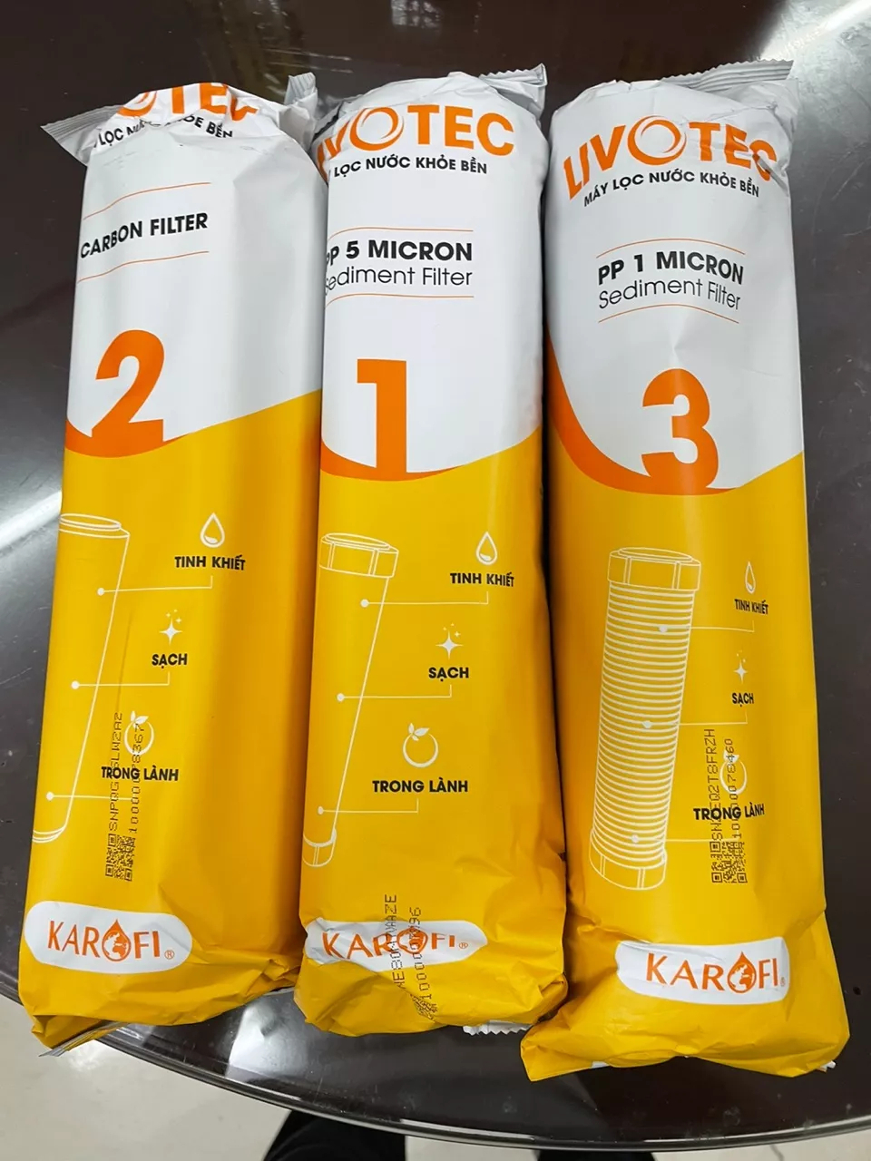 Mô tả Bộ 3 lõi lọc thô Karofi Livotec dùng cho máy lọc nước RO có 3 cốc lọc 10inch- CHÍNH HÃNG - 1