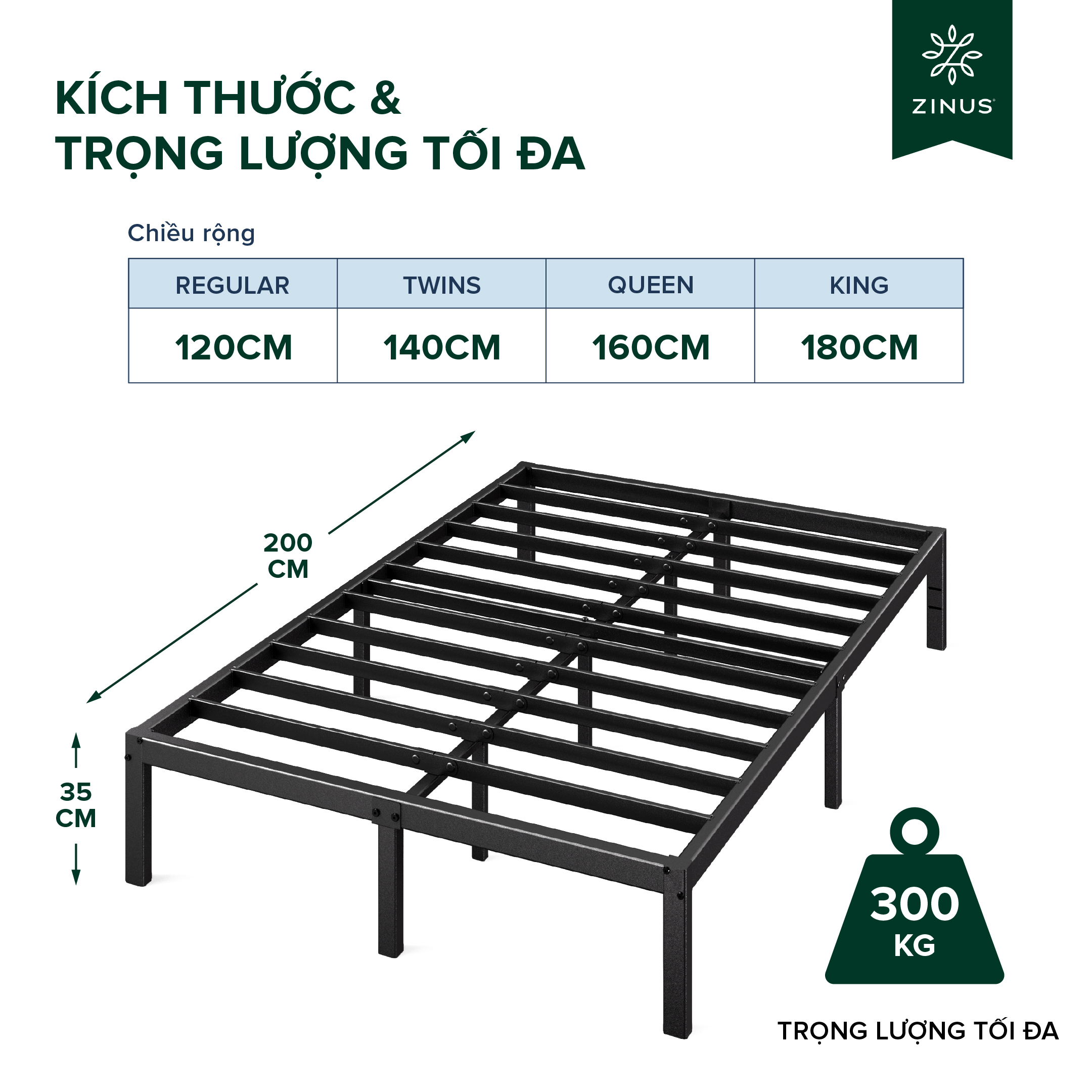 Mô tả Giường Sắt Với Thanh Đỡ Bằng Thép -  Elias 14in metal platform bed frame - 2
