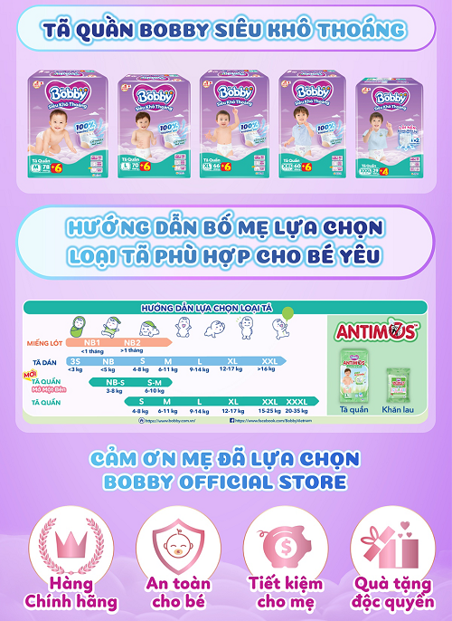 Mô tả Tã quần Bobby Siêu Khô Thoáng - 100% Thoáng Khí  Super Jumbo M56/L48/XL42/XXL38/XXXL29 - 2