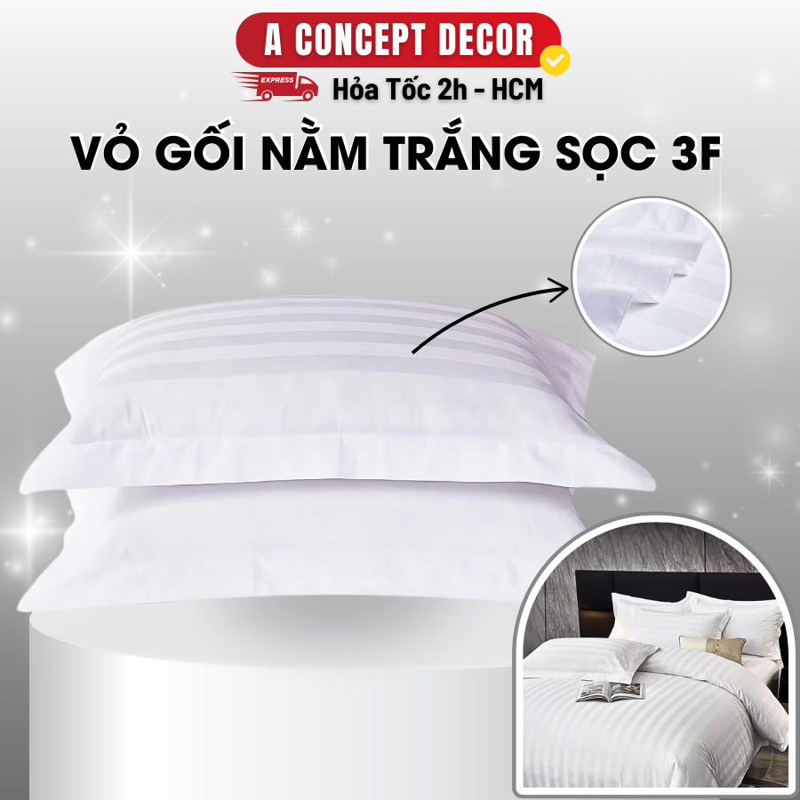 Mô tả Vỏ Áo Gối Nằm Sọc 3F A Concept Decor Áo Gối Nằm Trắng sọc Chuẩn Khách Sạn Cao Cấp Vỏ Áo Gối Mềm Mịn 50x70cm 60x80cm - 1