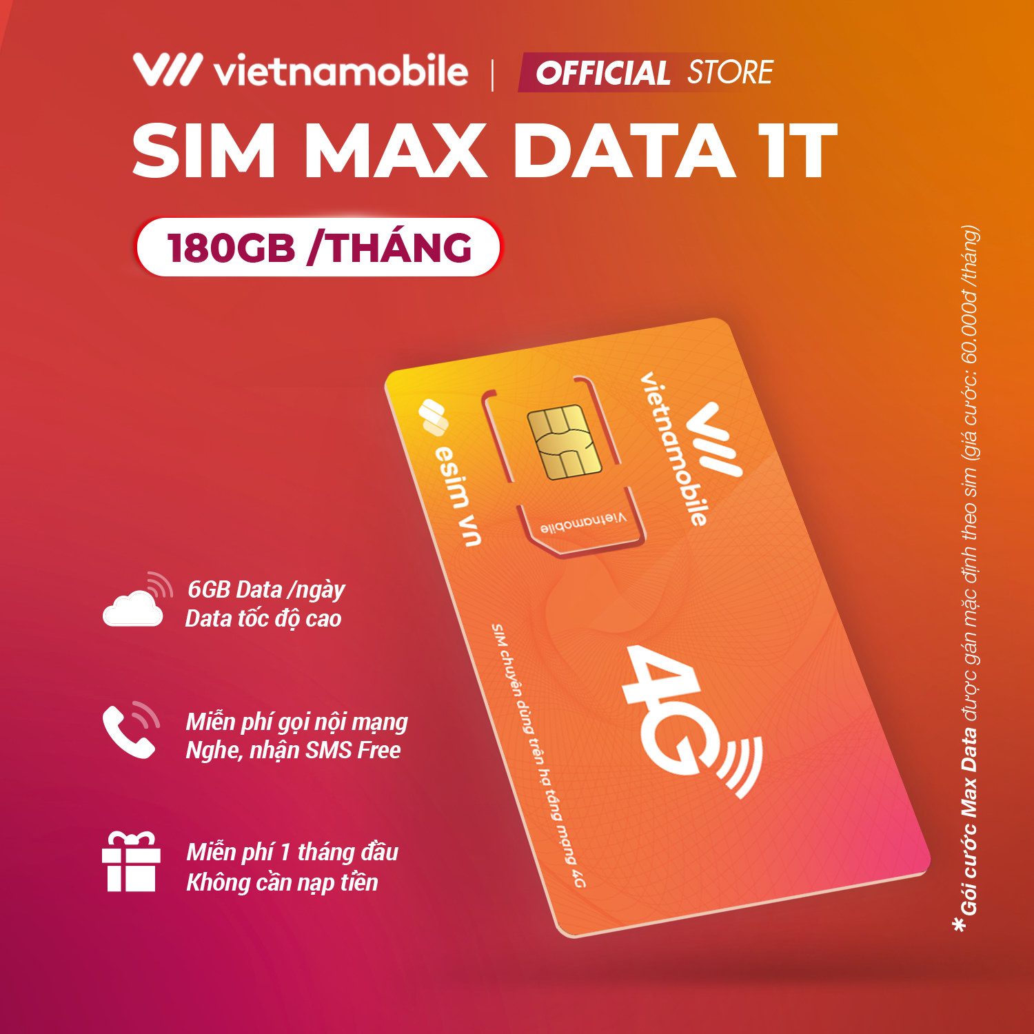 Mô tả Sim 4G Vietnamobile 6GB/Ngày (180GB/Tháng) + Gọi Miễn Phí Nội Mạng. Trọn Gói 1 Tháng Không Cần Nạp Tiền - 1