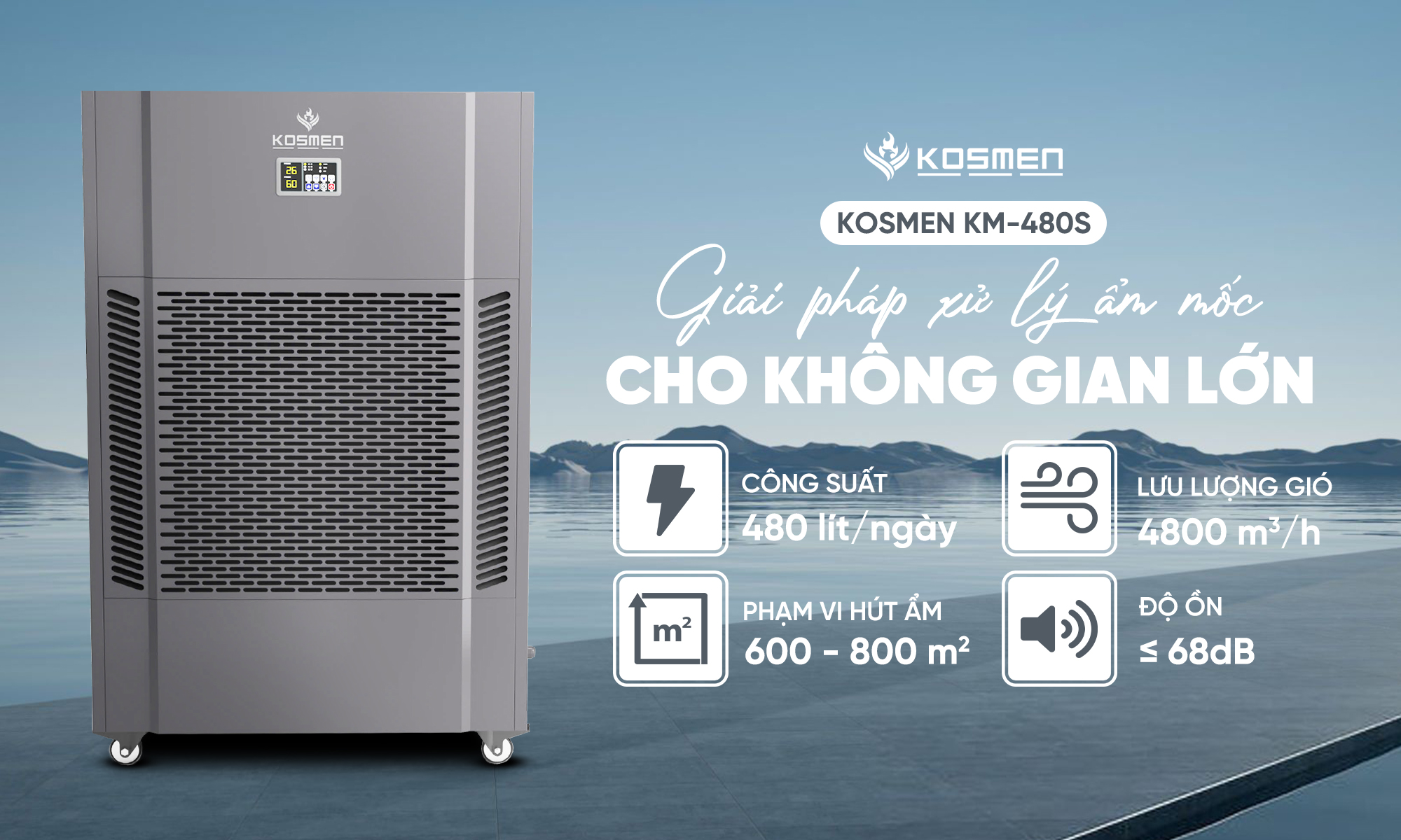 Mô tả Máy Hút Ẩm Công Nghiệp Kosmen KM-480S Công Suất 480 Lít/Ngày- Hàng Chính Hãng Bảo Hành 24 Tháng - 1