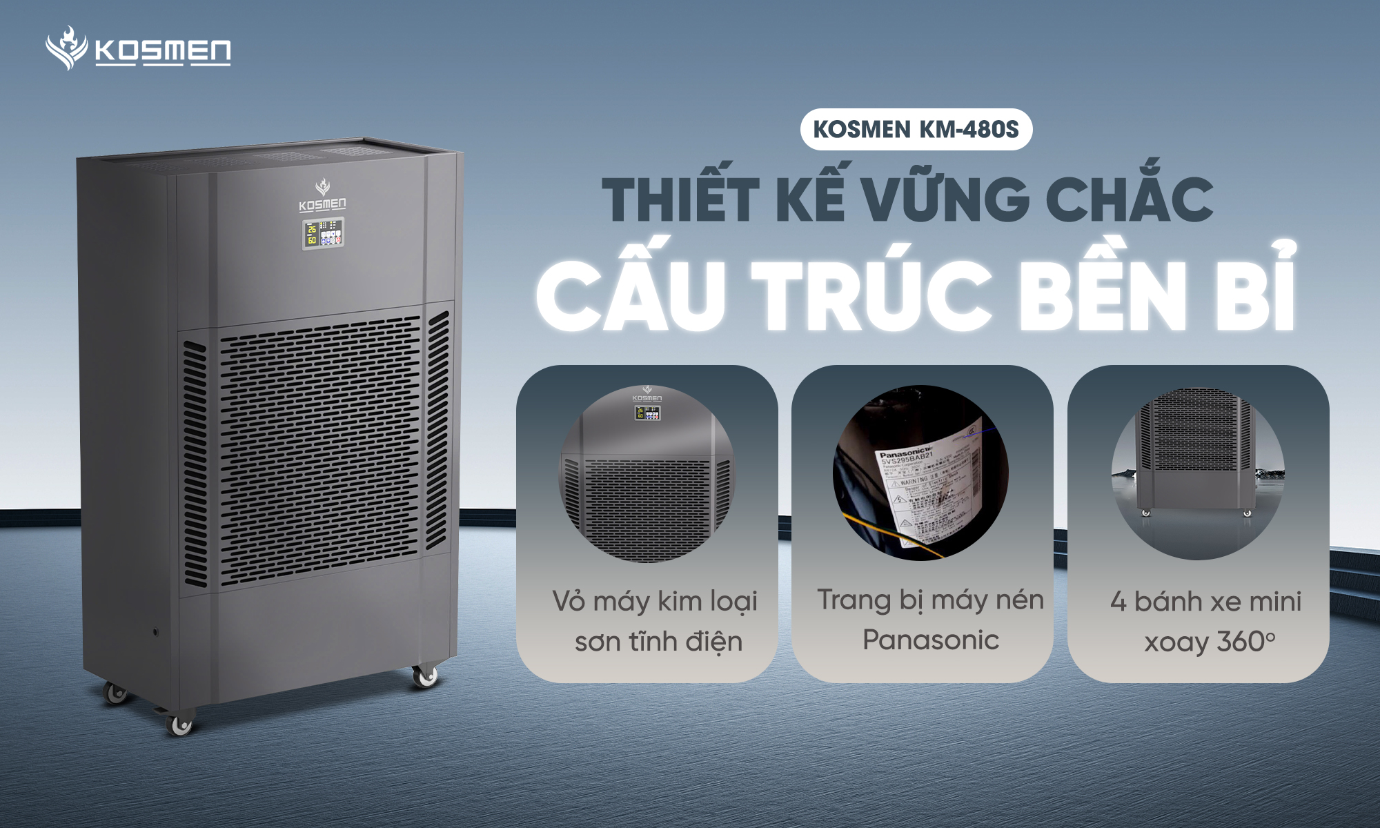 Mô tả Máy Hút Ẩm Công Nghiệp Kosmen KM-480S Công Suất 480 Lít/Ngày- Hàng Chính Hãng Bảo Hành 24 Tháng - 2