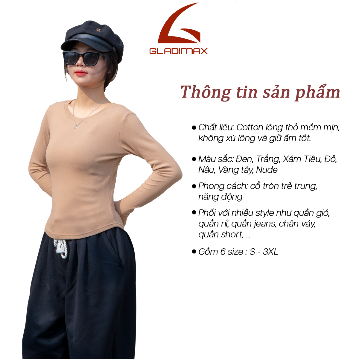 Mô tả Áo Giữ Nhiệt Cổ Trong Dài Tay Chất Liệu Cotton Lông Thỏ Mềm Mịn , Co Dãn 4 Chiều Gladimax T150 - 1