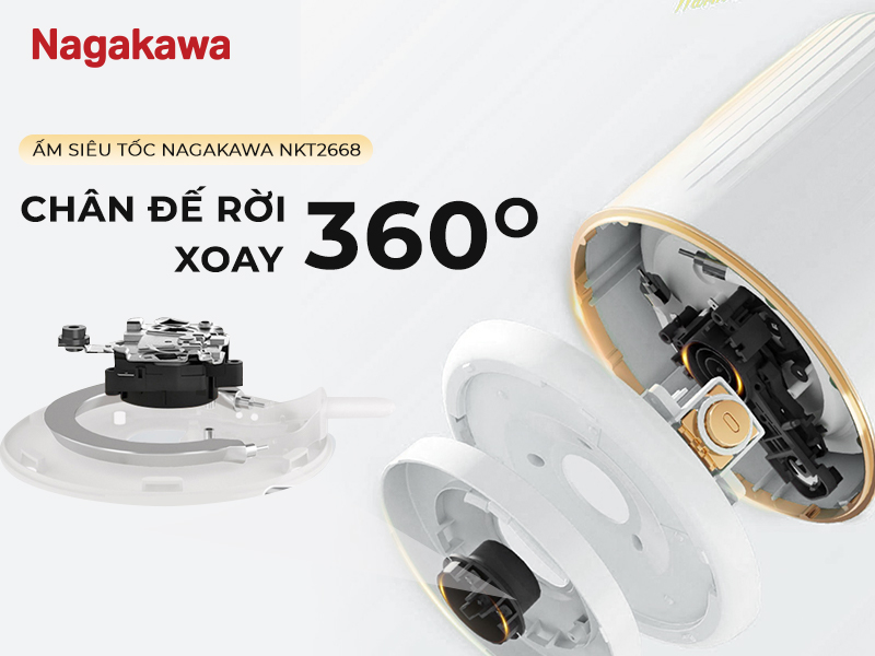 Mô tả Ấm siêu tốc 1.7L Nagakawa NKT2668, Thân ấm 2 lớp nhựa cao cấp & inox 304, Rơ le kép an toàn, tự ngắt khi nước sôi - 3