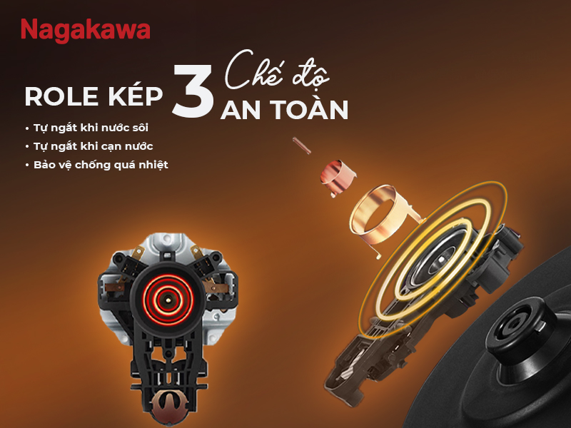 Mô tả Ấm siêu tốc 1.7L Nagakawa NKT2668, Thân ấm 2 lớp nhựa cao cấp & inox 304, Rơ le kép an toàn, tự ngắt khi nước sôi - 5