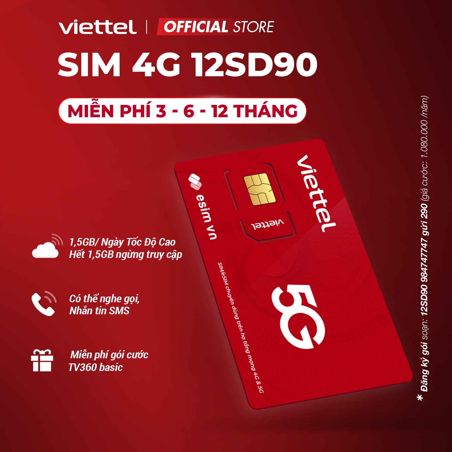 Mô tả Sim 4G Viettel 12SD90 Data 1,5GB/Ngày - 45GB/Tháng Với Tốc Độ Cao. Trọn Gói 1 Năm Không Cần Nạp Tiền - 1