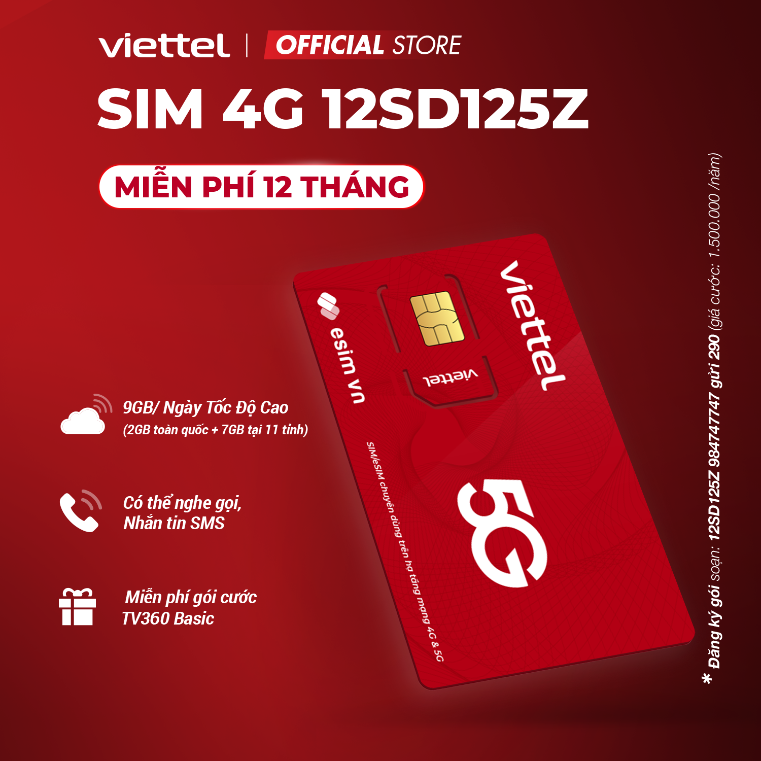 Mô tả Sim 4G Viettel 12SD125Z Data 9GB/Ngày - 270GB/Tháng (Free 2GB Toàn Quốc + 7GB Tại 11 Tỉnh) Trọn Gói 1 Năm Không Nạp Tiền - 1