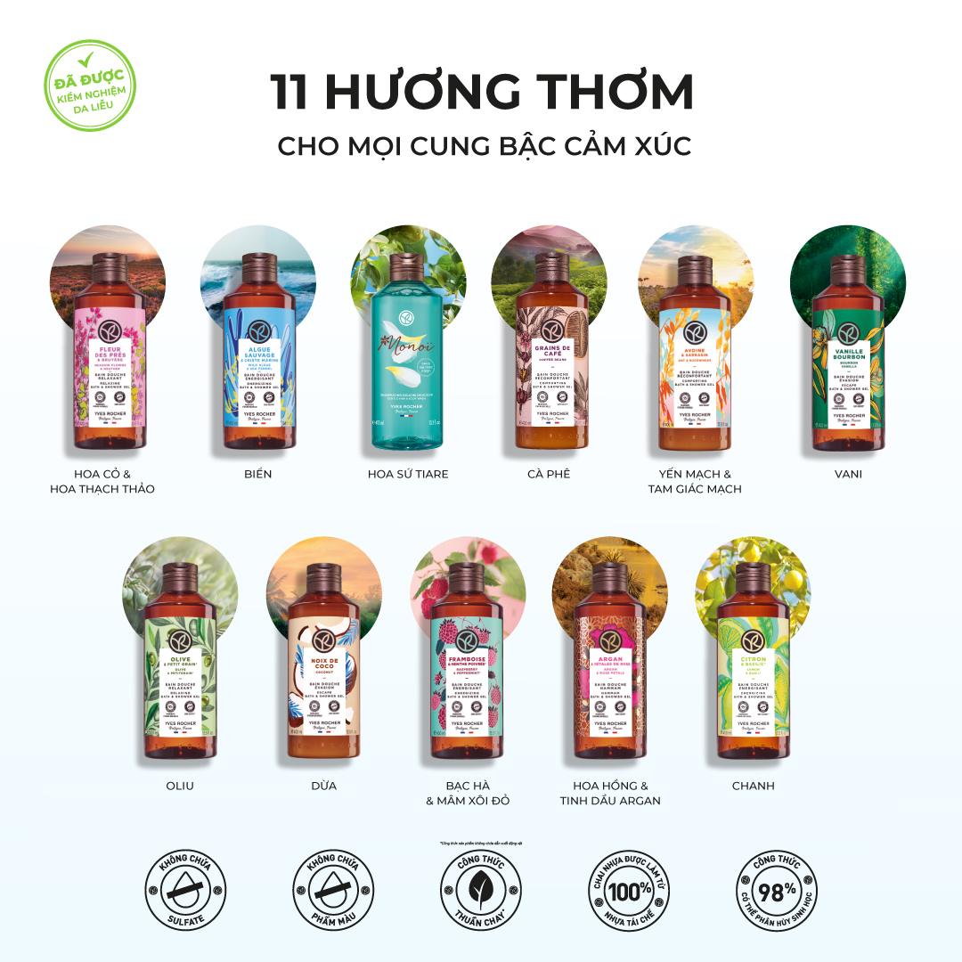 Mô tả Sữa tắm thiên nhiên không Sulfate Yves Rocher nuôi dưỡng da mềm mại 400ml (đa dạng mùi hương) - 1
