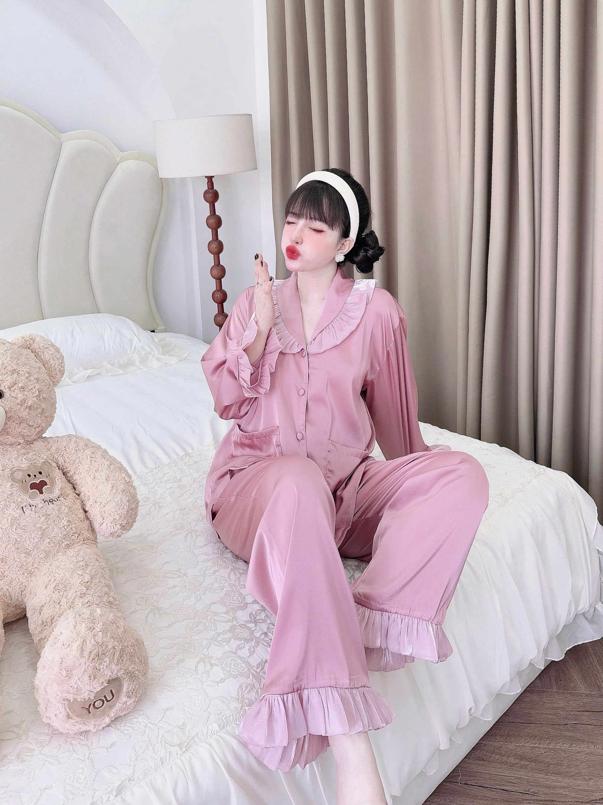 Pijama Nữ Cổ Sam Phối Tơ Óng