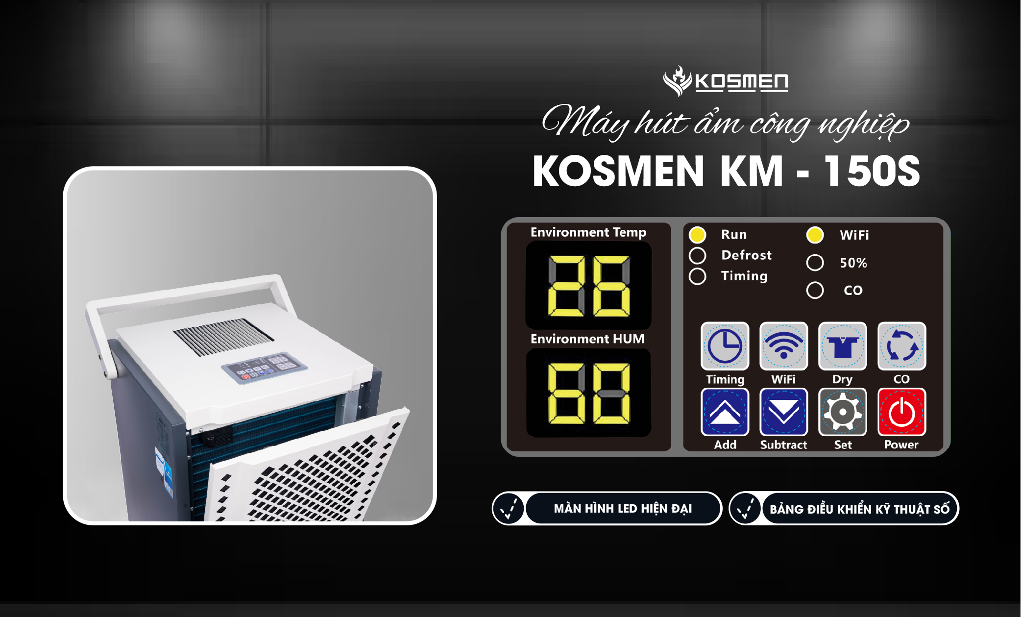 Mô tả Máy Hút Ẩm Công Nghiệp Kosmen KM-150S Phù hợp diện tích 200m² - Hàng Chính Hãng Bảo Hành 24 Tháng - 3