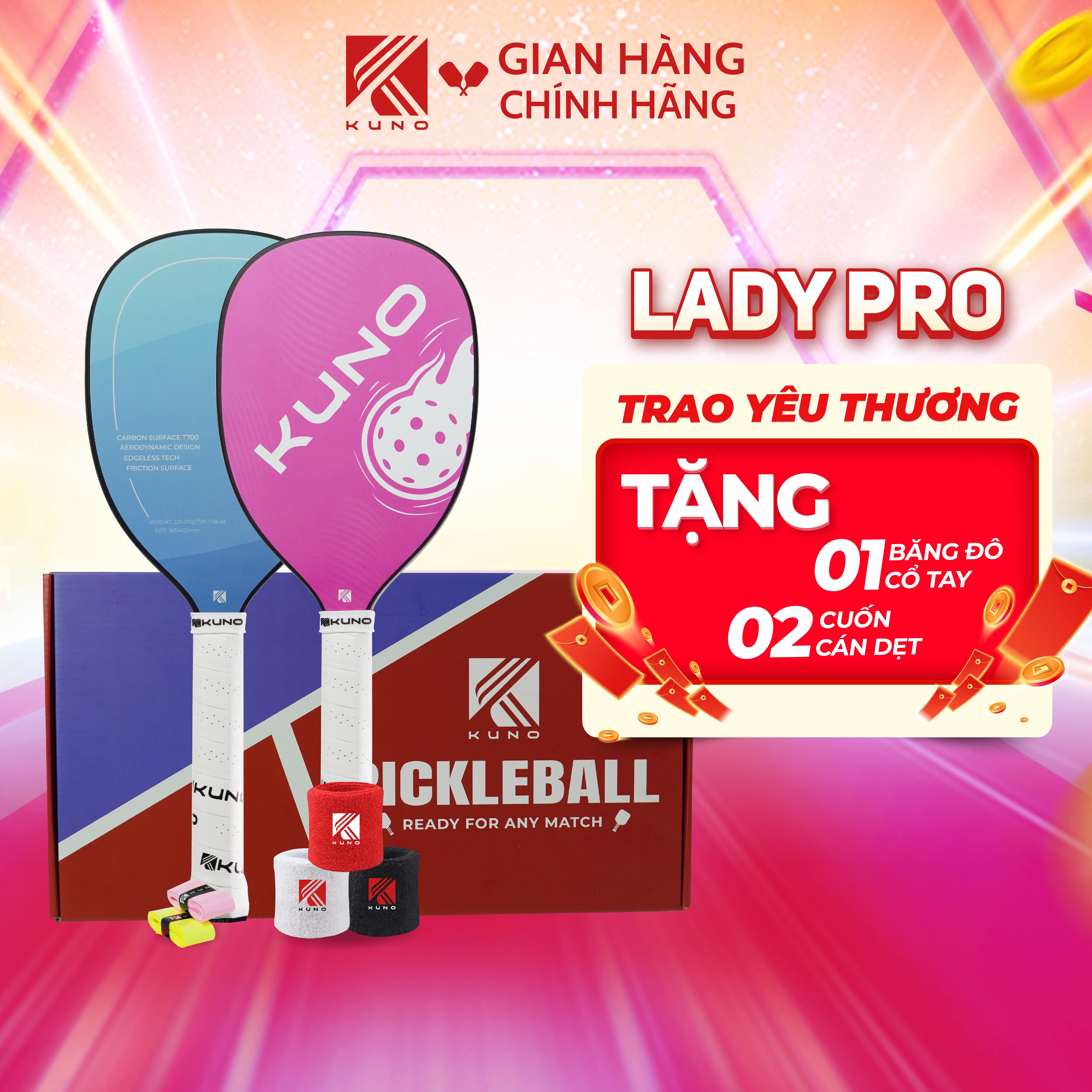 Mô tả "XẢ TẾT" Vợt Pickleball Kuno Lady Pro, Chất Liệu Carbon T700, Công Thủ Toàn Diện, Cho Người Mới Chơi - 1