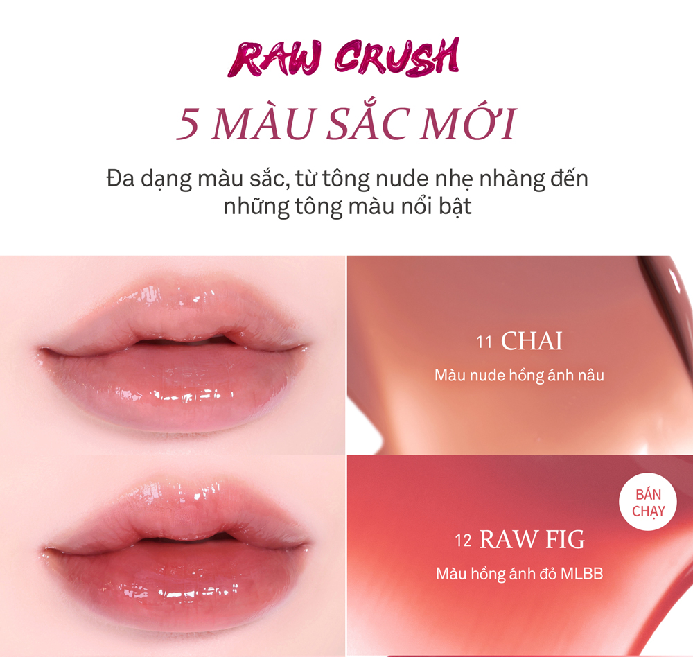 Mô tả Son Gel Tint hince Raw Glow Gel Tint (10 màu) 4ml - 4