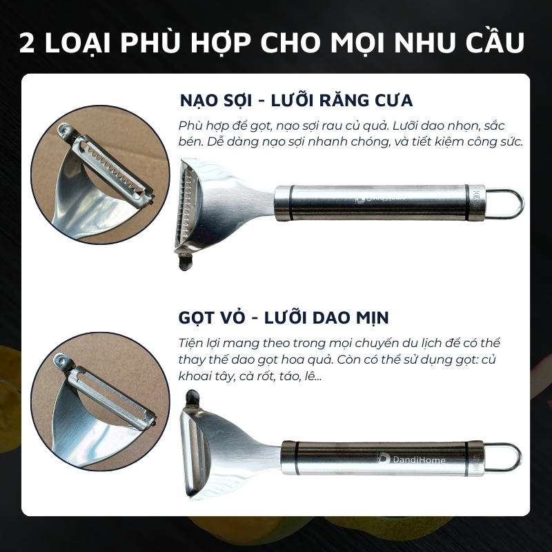 Mô tả Dụng cụ gọt vỏ, nạo sợi inox 304 DandiHome cao cấp - 3