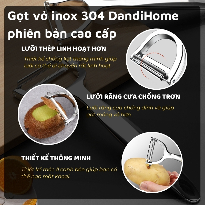 Mô tả Dụng cụ gọt vỏ, nạo sợi inox 304 DandiHome cao cấp - 6