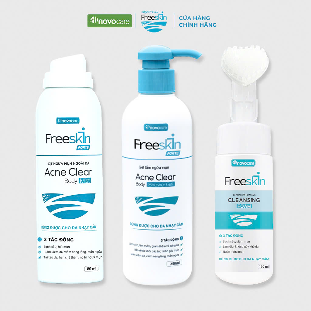 Mô tả Combo DA MỤN - Xịt mụn Freeskin 80ml & Gel tắm ngừa mụn Freeskin 250ml & Bọt rửa mặt ngừa mụn Freeskin 120ml - 1