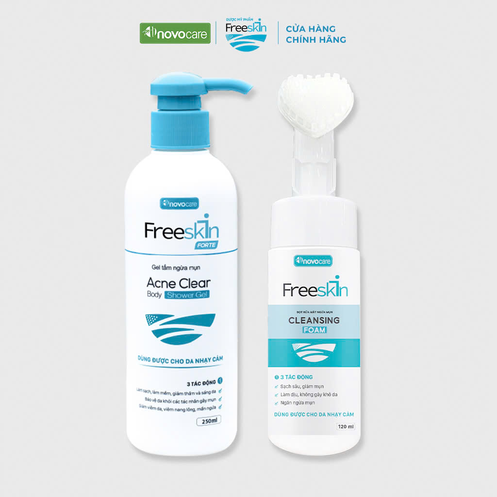 Mô tả Combo Gel tắm Freeskin Acne Clear Body Shower Gel 250ml & Bọt rửa mặt ngừa mụn Freeskin Cleansing Foam 120ml - 1