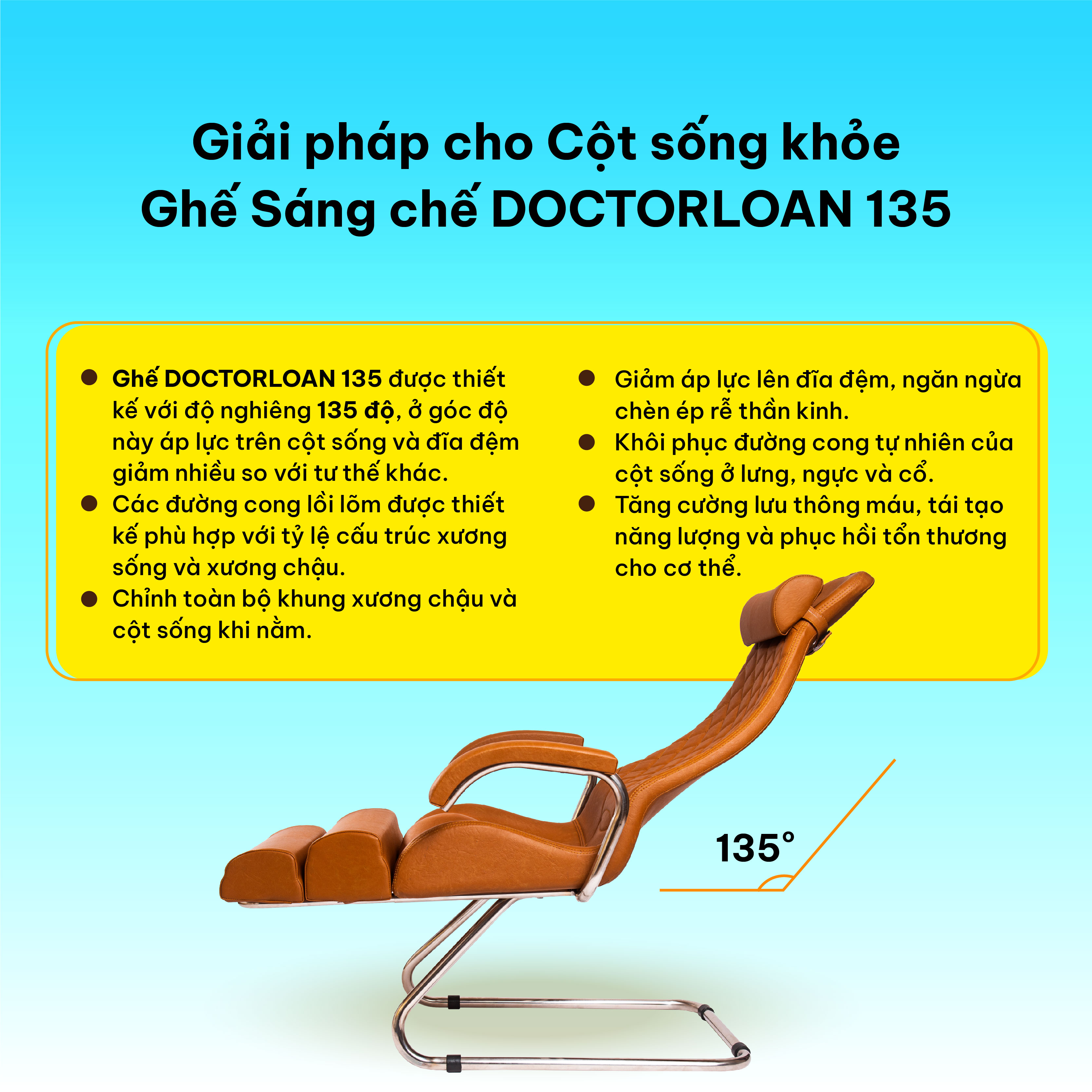 Mô tả Ghế sáng chế DOCTORLOAN 135 độ giúp hỗ trợ nắn chỉnh cột sống - 3