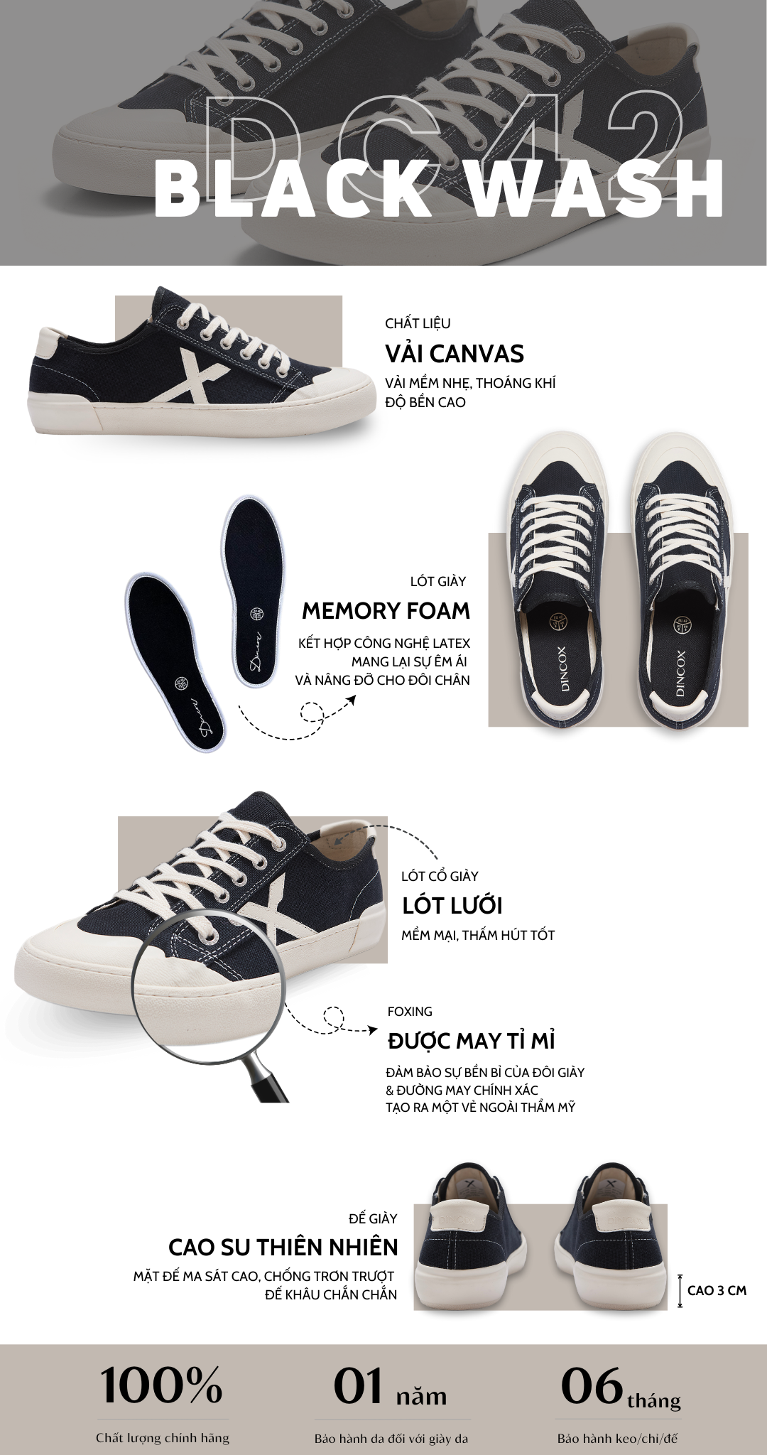 Giày Sneaker Nam DINCOX DC42 Black