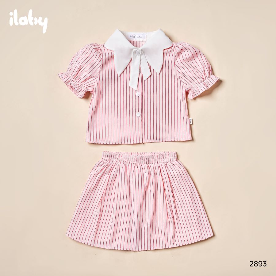 Mô tả Set váy bé gái ILABY váy xinh cho bé chất thô kẻ áo sơ mi đính nơ quần giả chân váy [2893] - 1