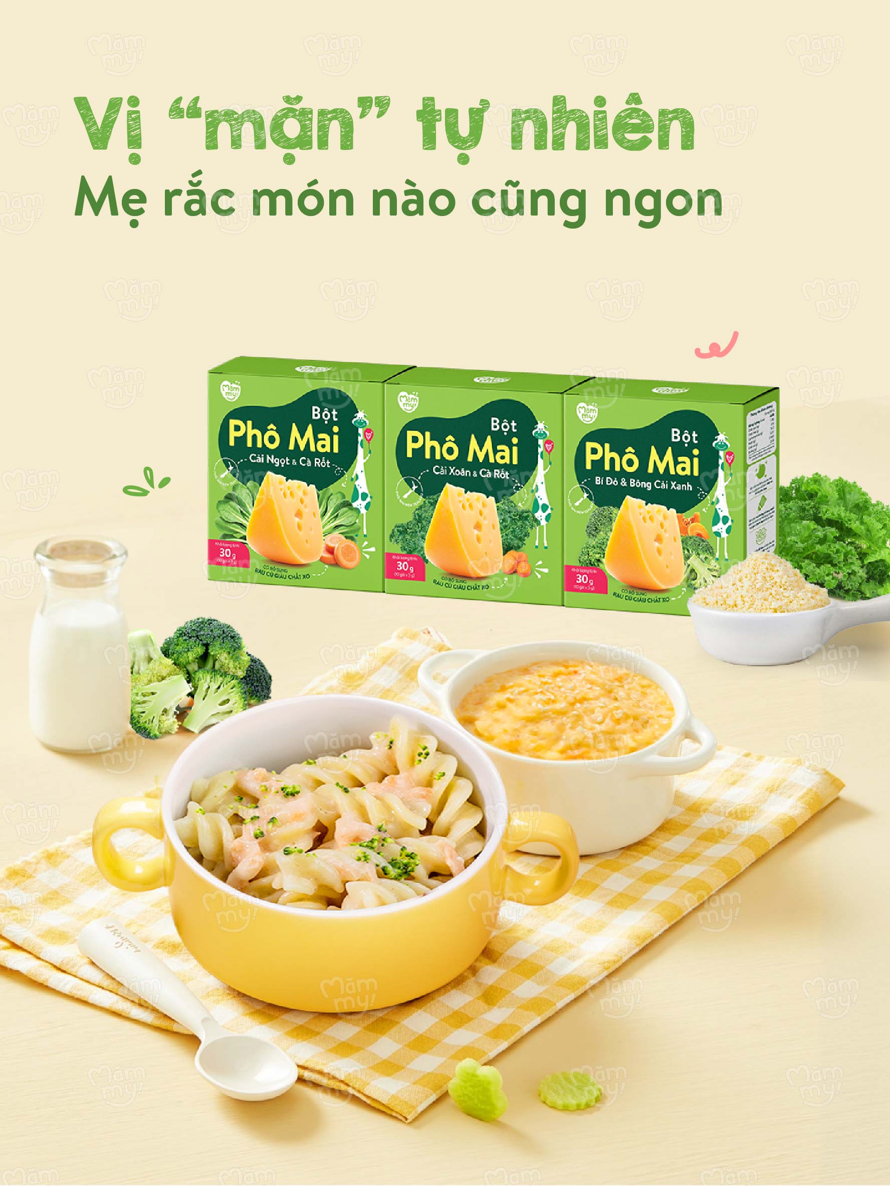 Mô tả Phô mai rau củ Mămmy dạng bột kết hợp với rau củ tự nhiên bổ sung canxi và chất xơ cho bé 6 tháng - 4