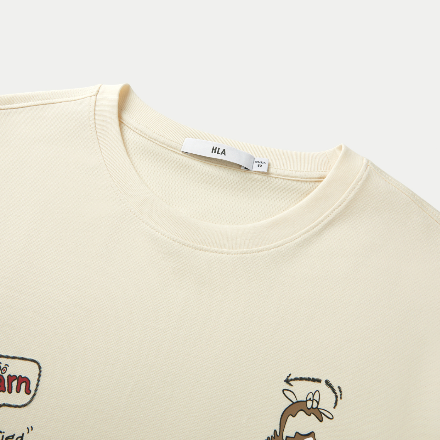 Mô tả Áo thun nam nữ unisex HLA tay ngắn màu kem hoạ tiết hoạt hình chất liệu thoáng mát, co giãn tốt - 3