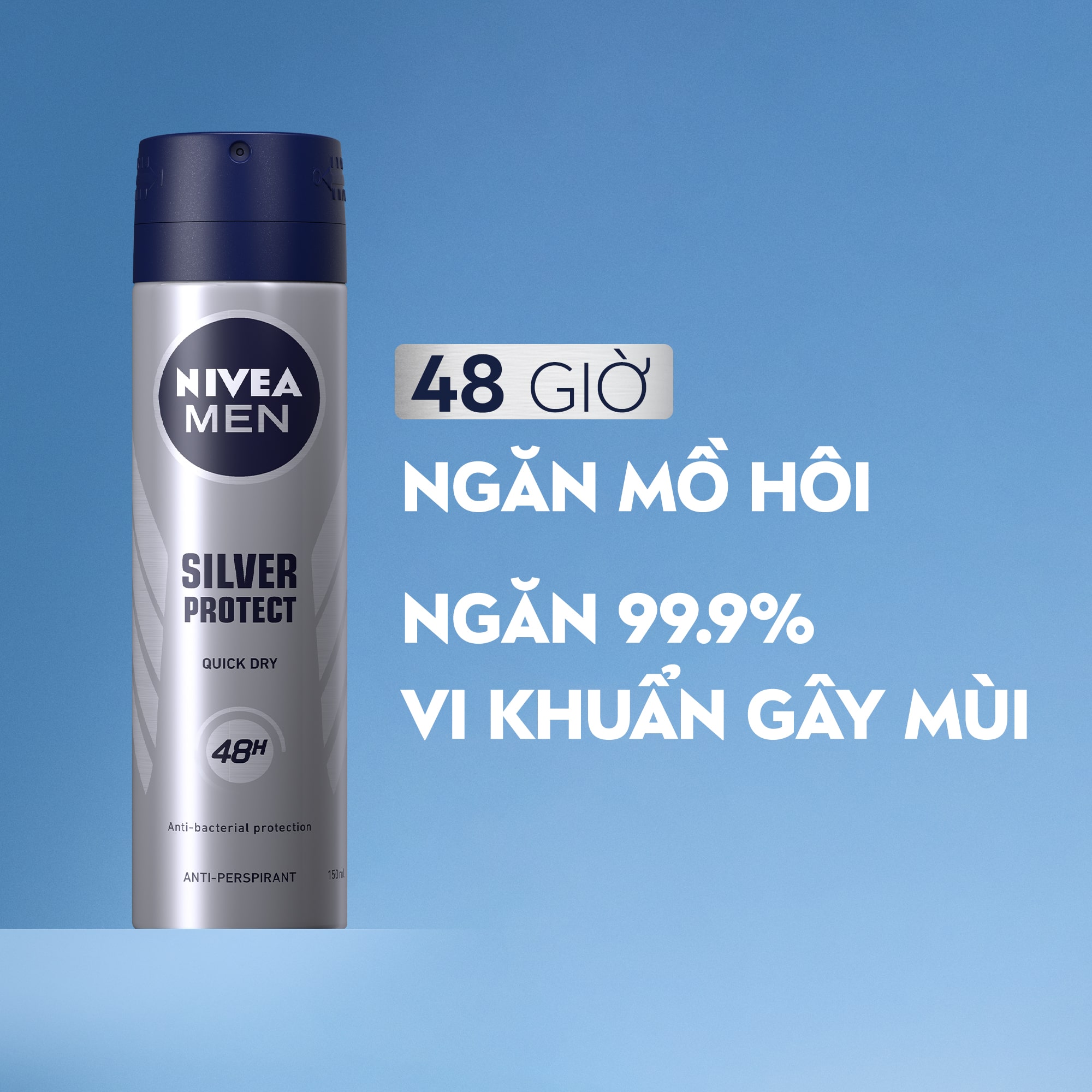 Mô tả Xịt Ngăn Mùi NIVEA MEN Silver Protect Phân Tử Bạc Ngăn Khuẩn Gây Mùi Vượt Trội (150 ml) - 82959 - 1