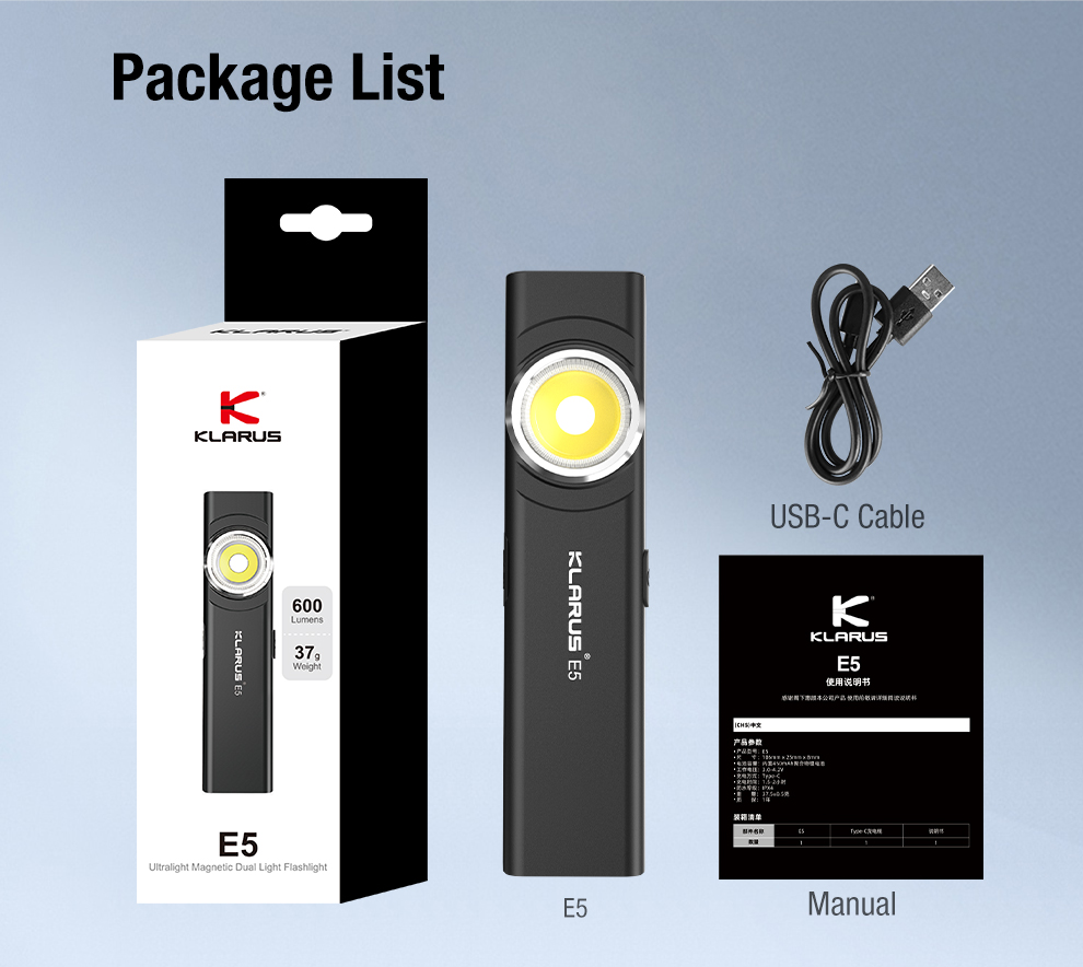 Đèn pin mini siêu mỏng KLARUS E5 600 lumens chiếu xa 30m sử dụng 2 LED ...