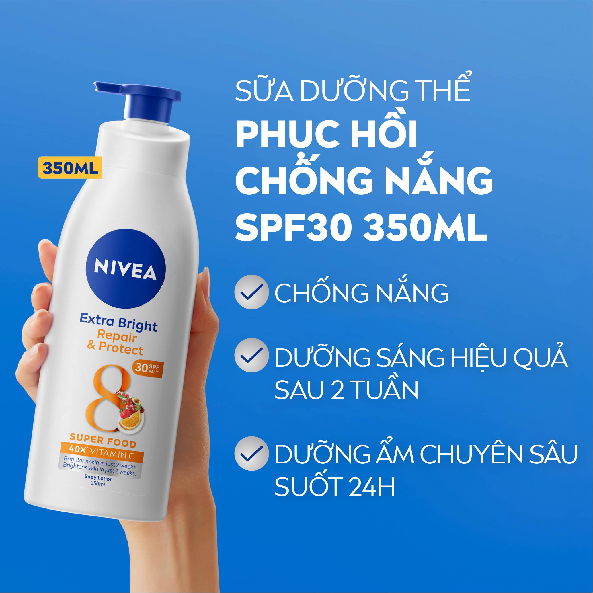 Mô tả Sữa Dưỡng Thể NIVEA Phục Hồi & Chống Nắng Ban Ngày từ 8 Super Foods (350 ml) - 88311 - 1