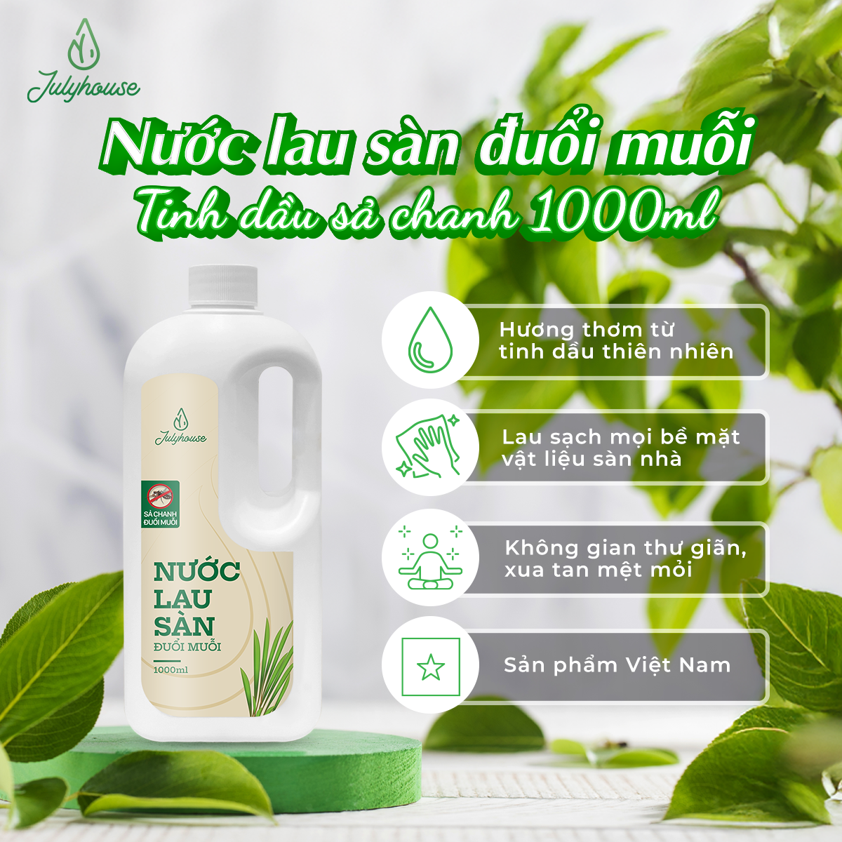 Mô tả Nước lau sàn nhà tinh dầu Sả Chanh thơm thư giãn như spa 1000ml JULYHOUSE - 3