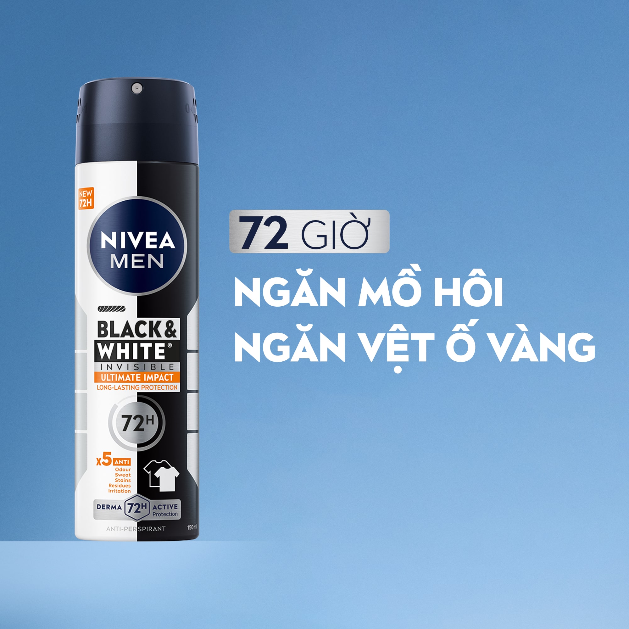 Mô tả Xịt Ngăn Mùi NIVEA MEN Black&White Ngăn Vệt Ố Vàng Vượt Trội | Hương Mạnh Mẽ (150 ml) - 85388 - 1