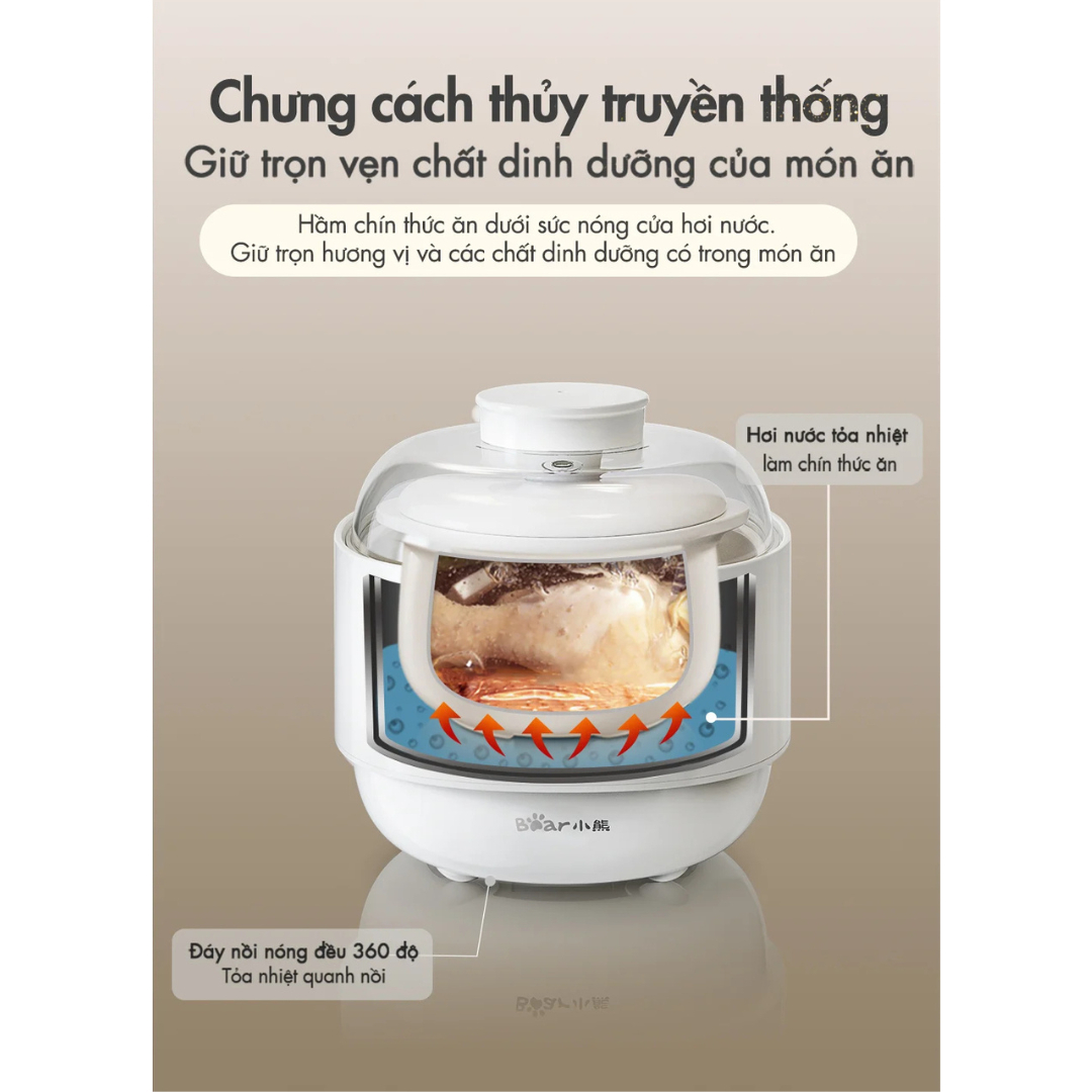 Mô tả Nồi Nấu Chậm Đa Năng 0.8L Bear DDZ-A08T8 (SC-4H08K) | Kèm xửng hấp - Nồi ăn dặm cho bé | Bảo Hành 18 Tháng - 3