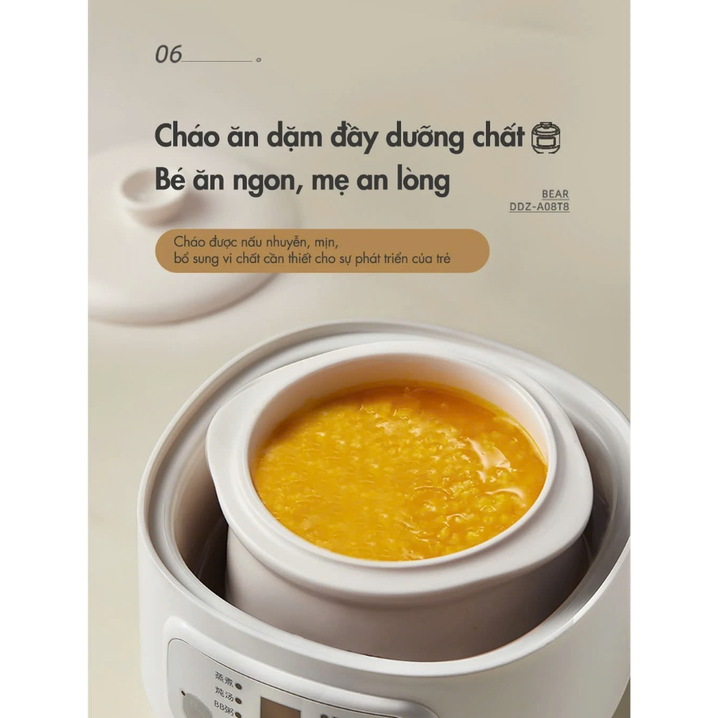 Mô tả Nồi Nấu Chậm Đa Năng 0.8L Bear DDZ-A08T8 (SC-4H08K) | Kèm xửng hấp - Nồi ăn dặm cho bé | Bảo Hành 18 Tháng - 12