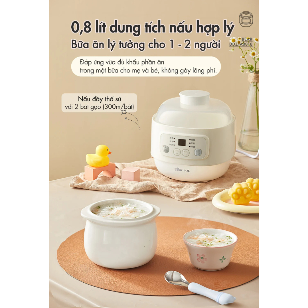 Mô tả Nồi Nấu Chậm Đa Năng 0.8L Bear DDZ-A08T8 (SC-4H08K) | Kèm xửng hấp - Nồi ăn dặm cho bé | Bảo Hành 18 Tháng - 5